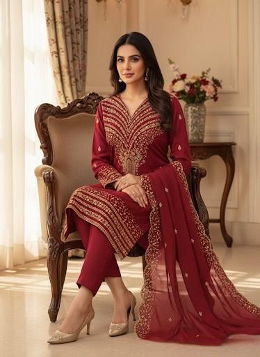 Embroidered Maroon Formal Suit