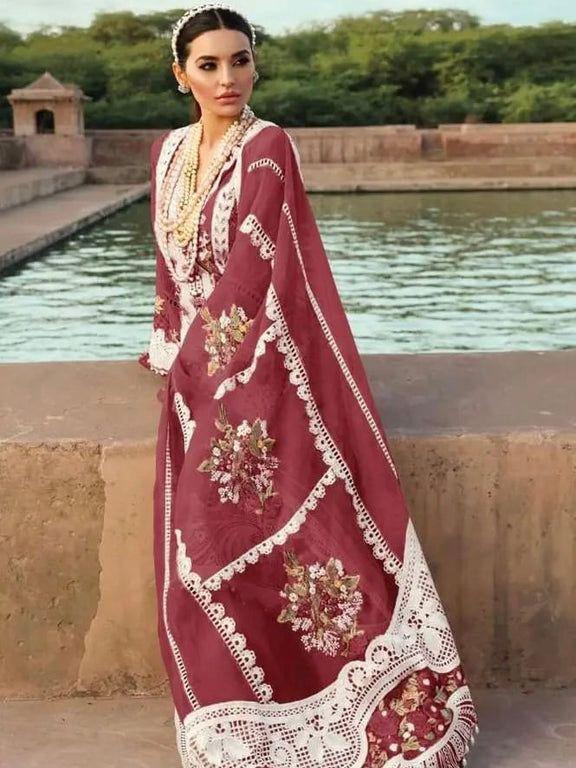 Maroon Embroidered Luxury Lawn Dress