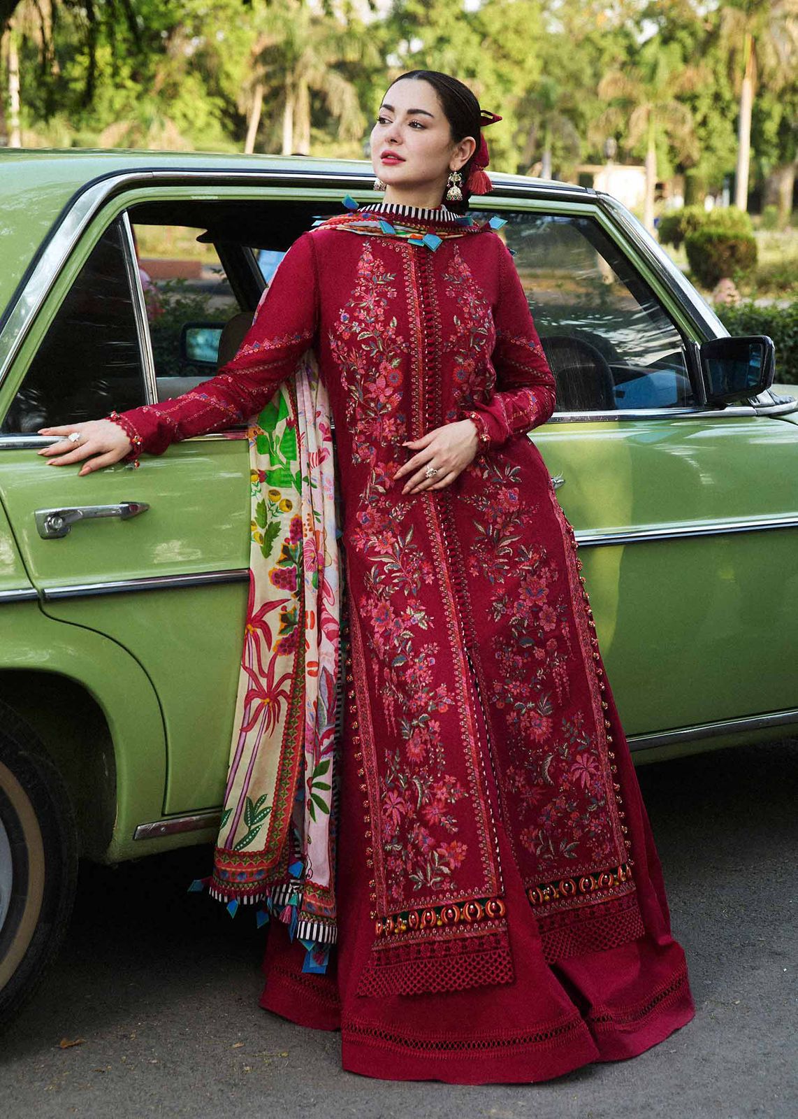 Embroidered Red Lawn Dress