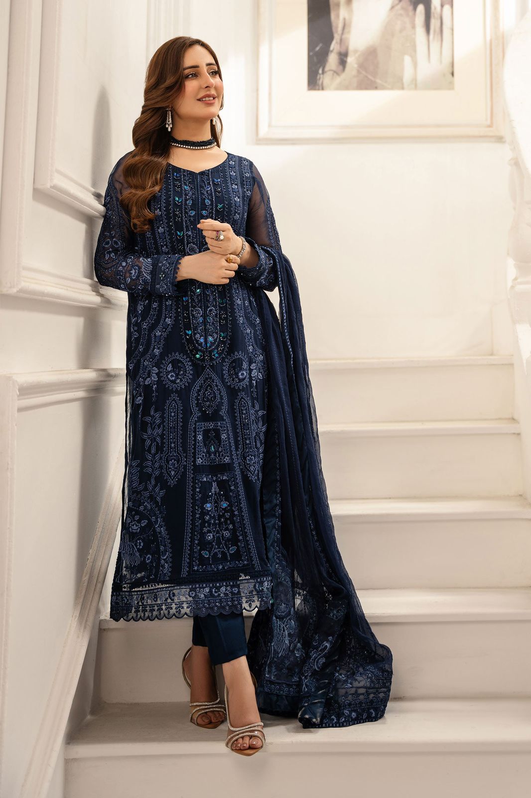 Navy Blue Embroidered Lawn Suit