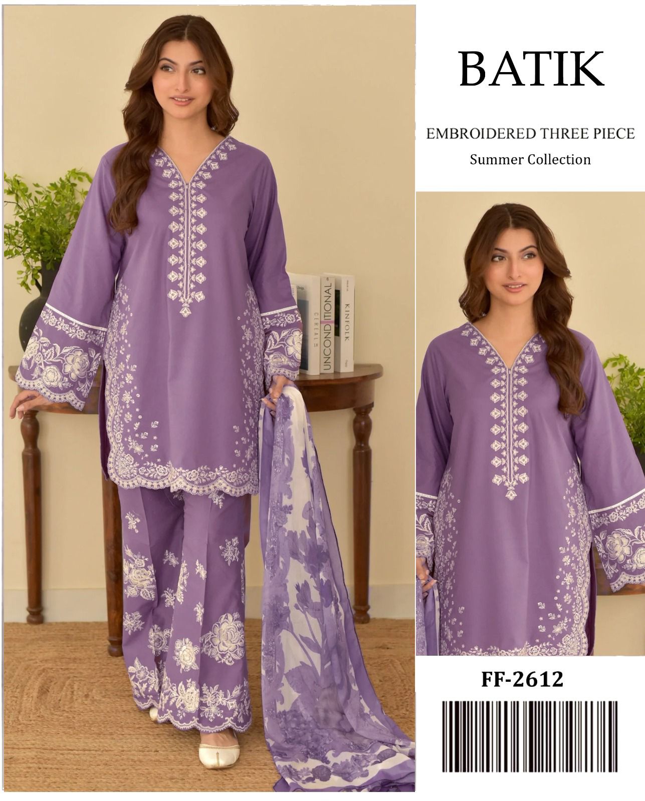 Batik Embroidered Three Piece Suit