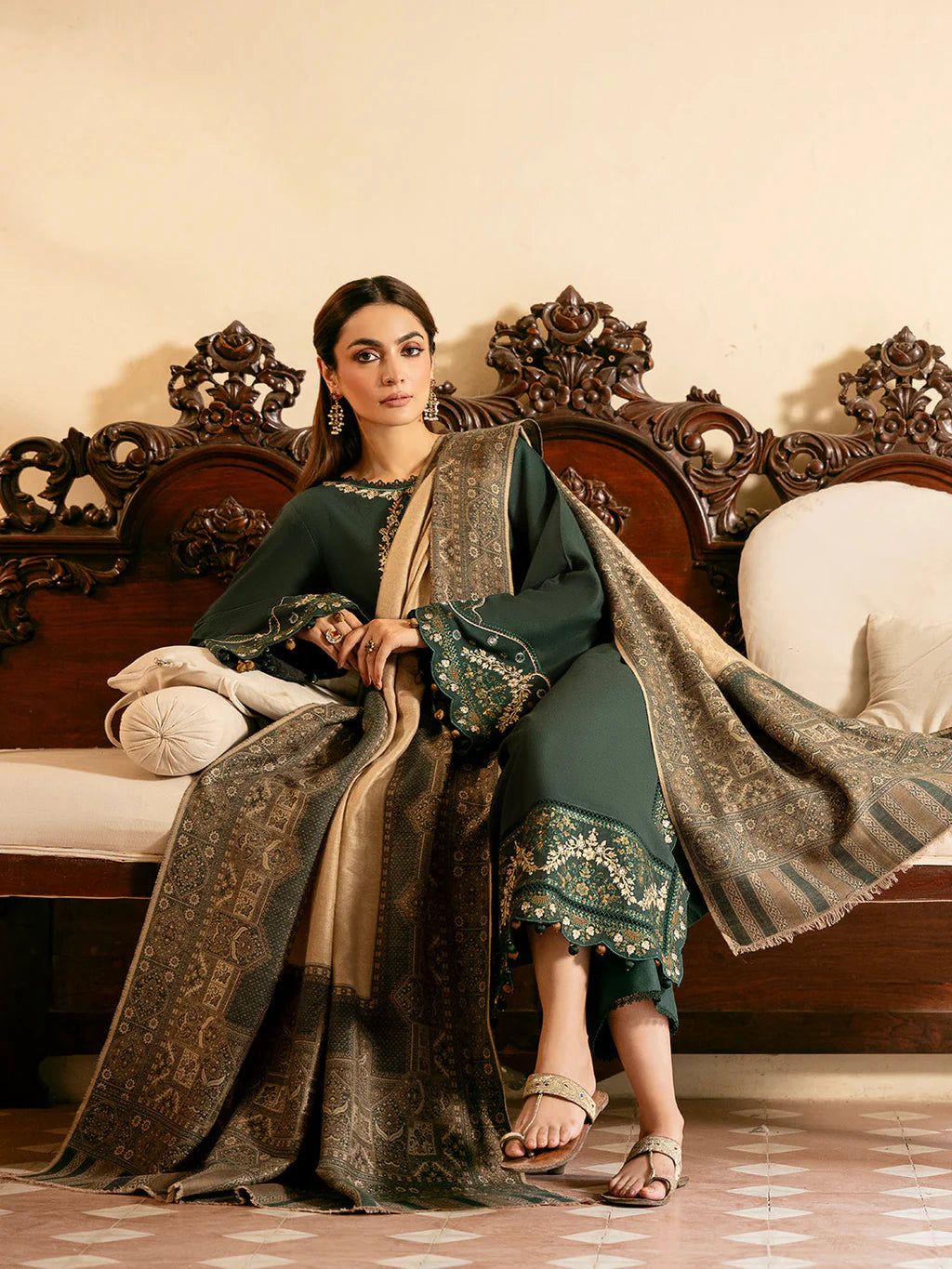 Embroidered Green Lawn Suit