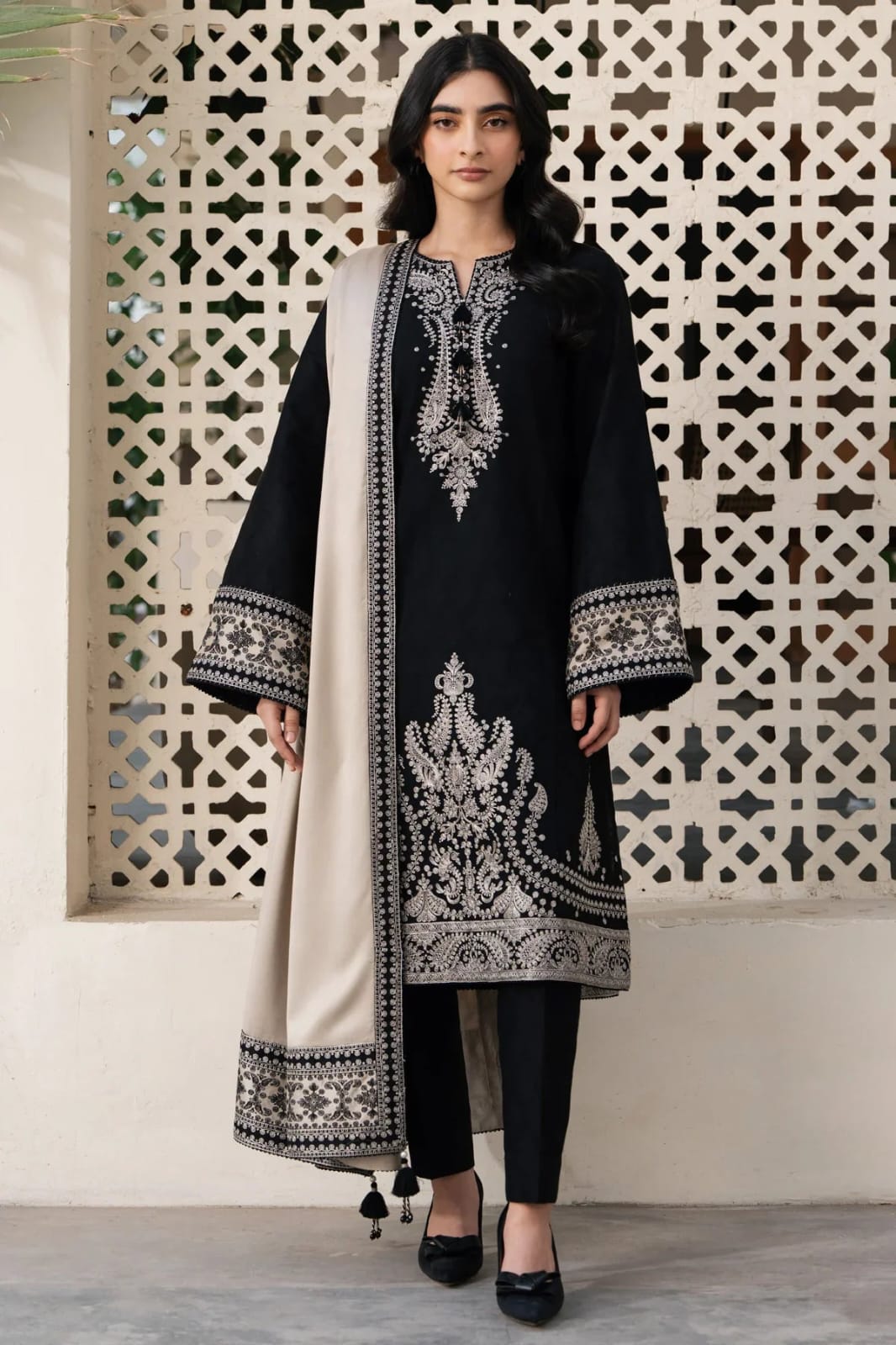 Embroidered Black 3-Piece Suit