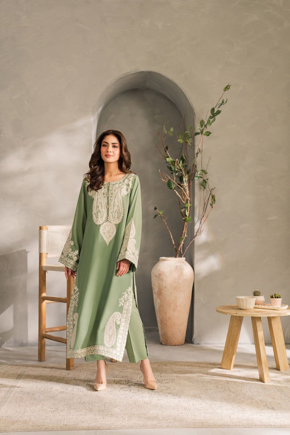 Embroidered Green Kaftan