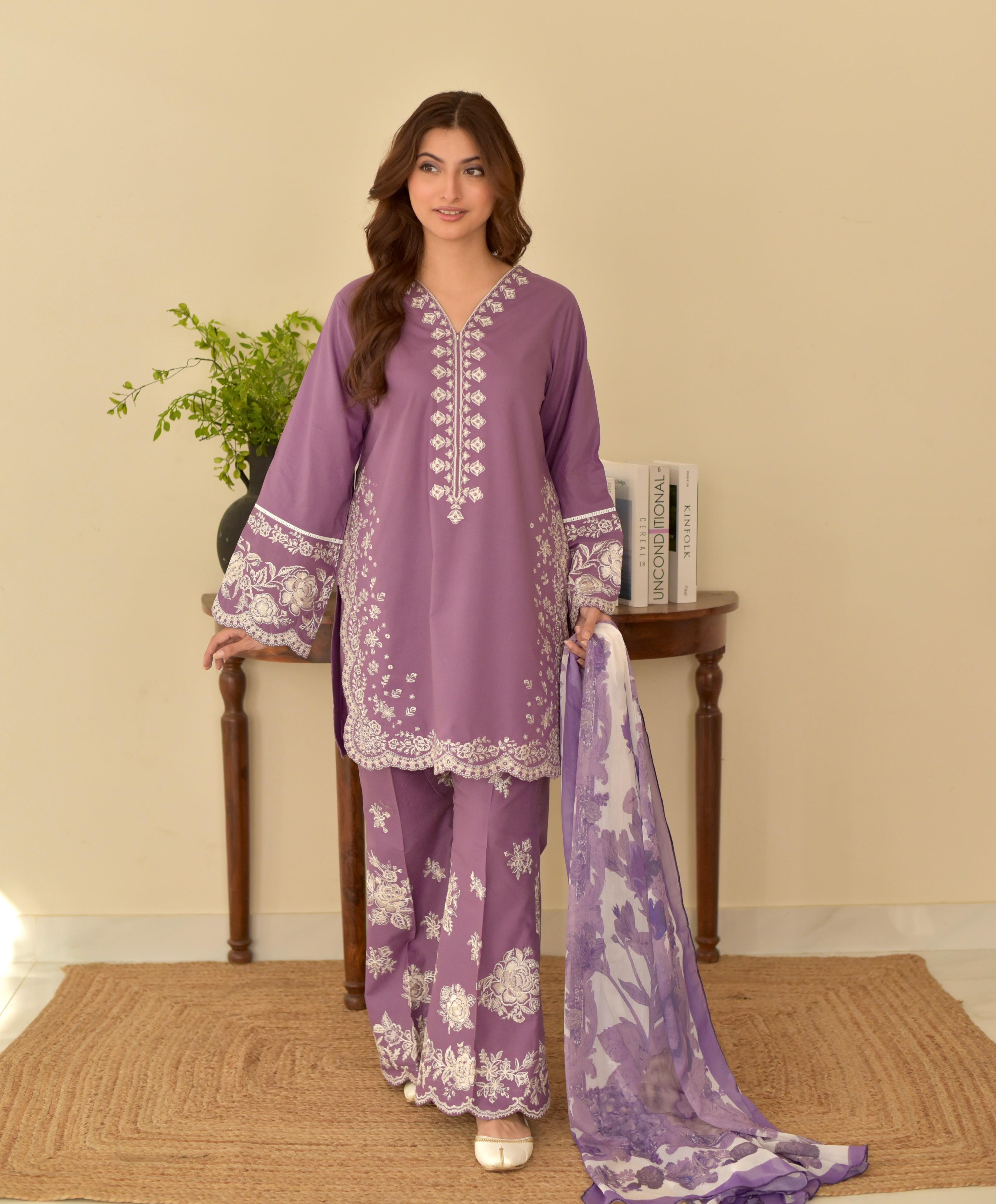 Batik Embroidered Three Piece Suit