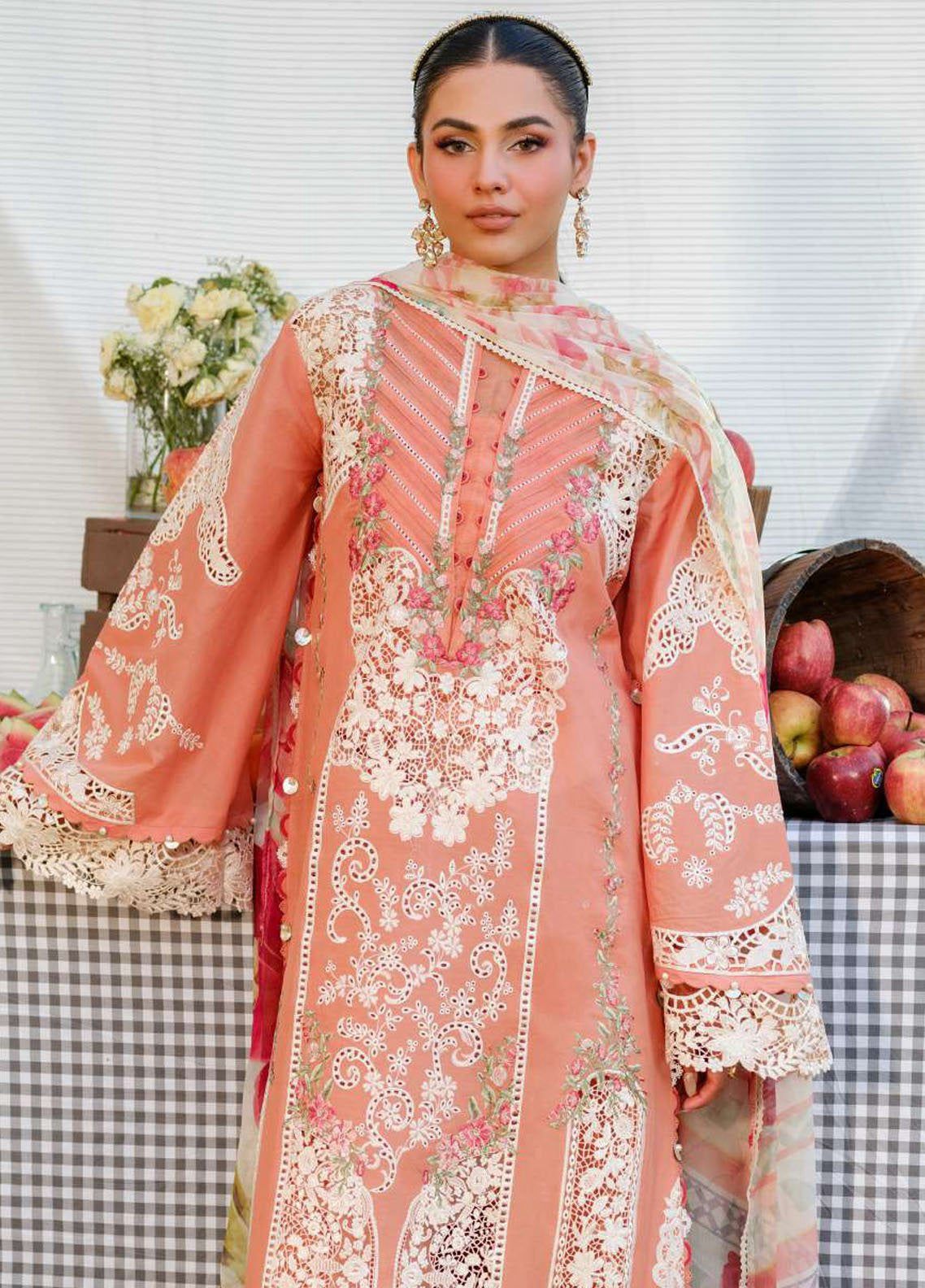 Peach Floral Lawn Suit
