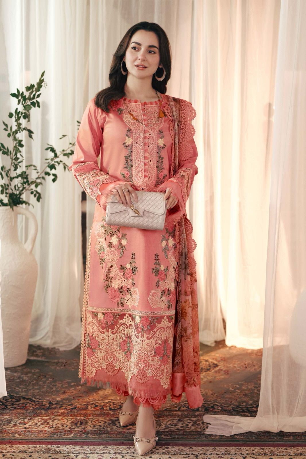 Embroidered Peach Lawn Suit