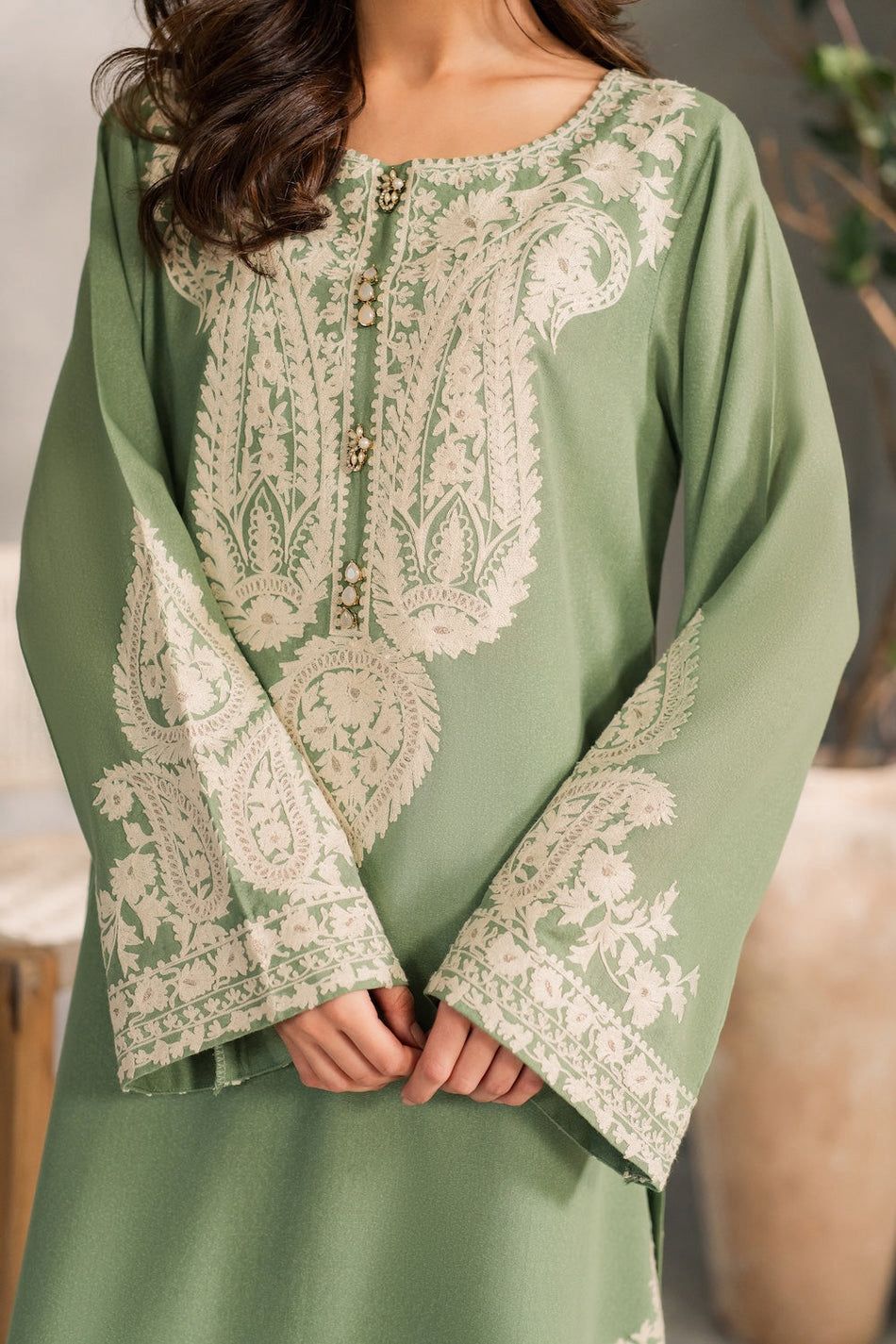 Embroidered Green Kaftan
