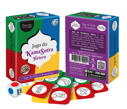 Jogo de Dado & Raspadinha Kama Sutra Hetero Reutilizável Diversão ao Cubo