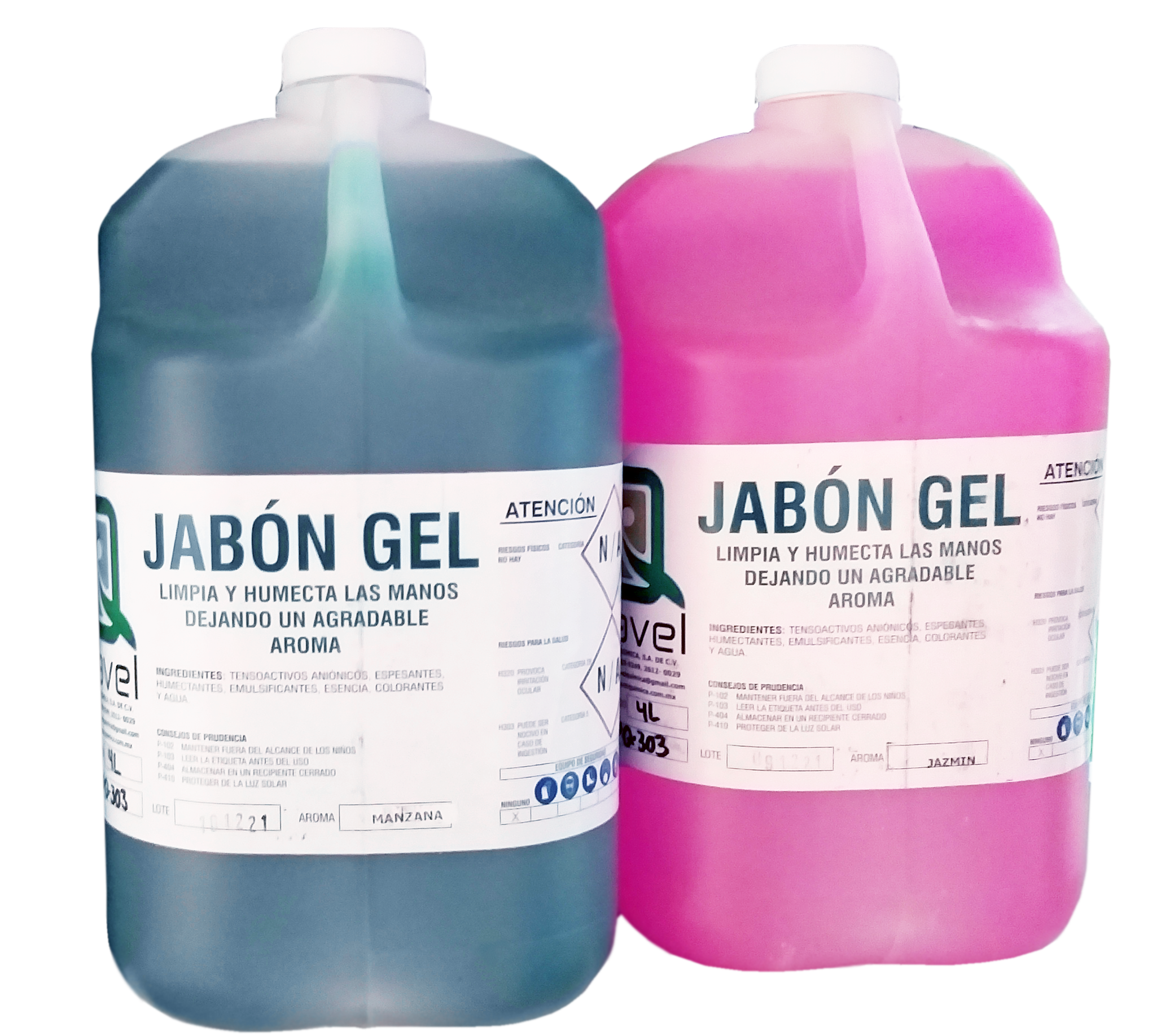 Jabón en gel para manos con 4 y 18 Lts (Manzana,Durazno,Jazmín)