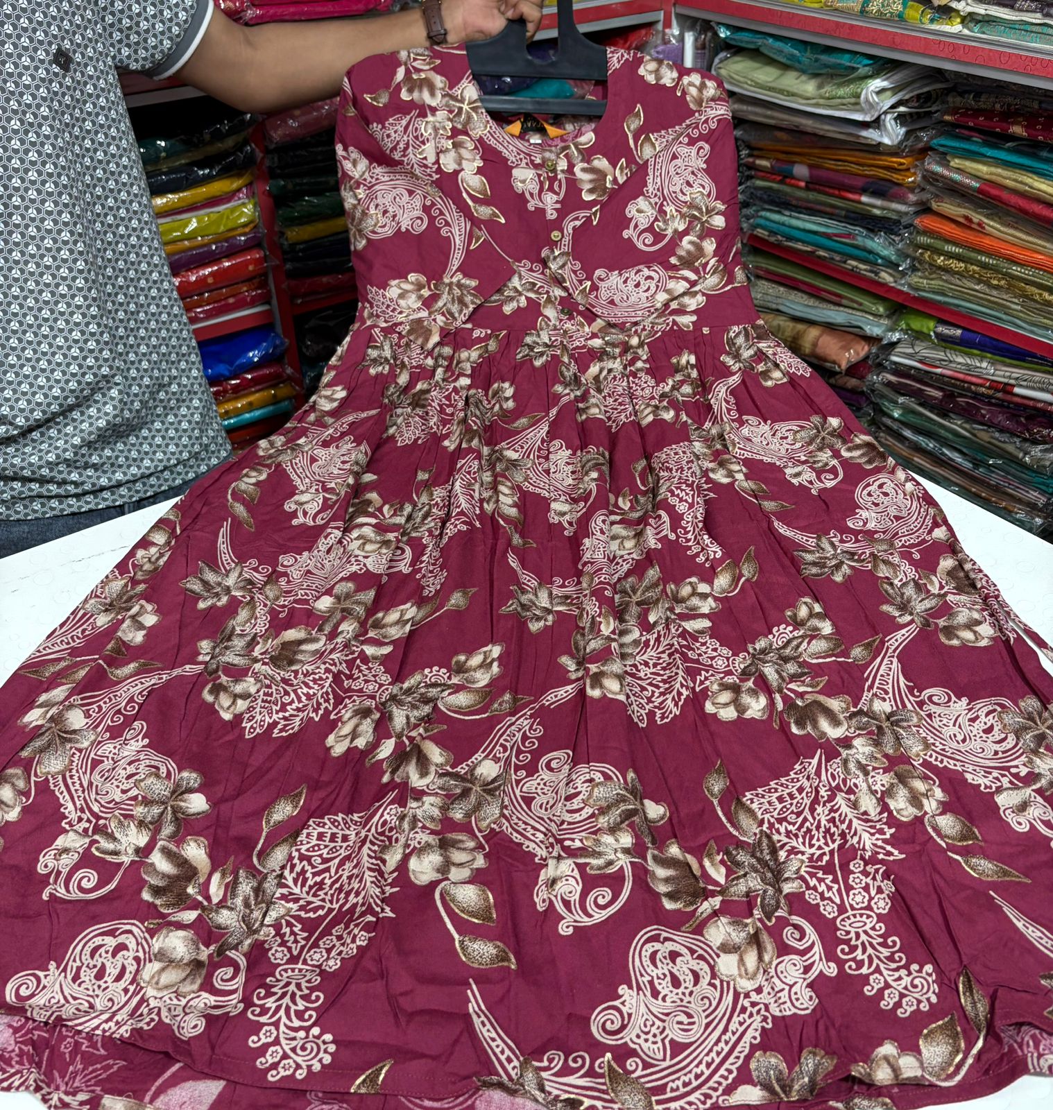 Floral Maroon Cotton Dress
