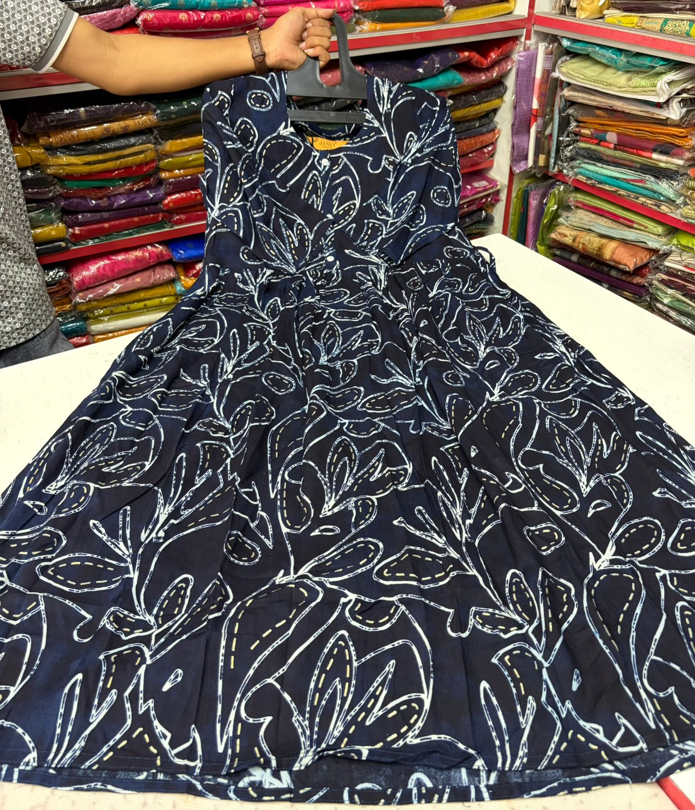 Navy Blue Batik Printed Dress