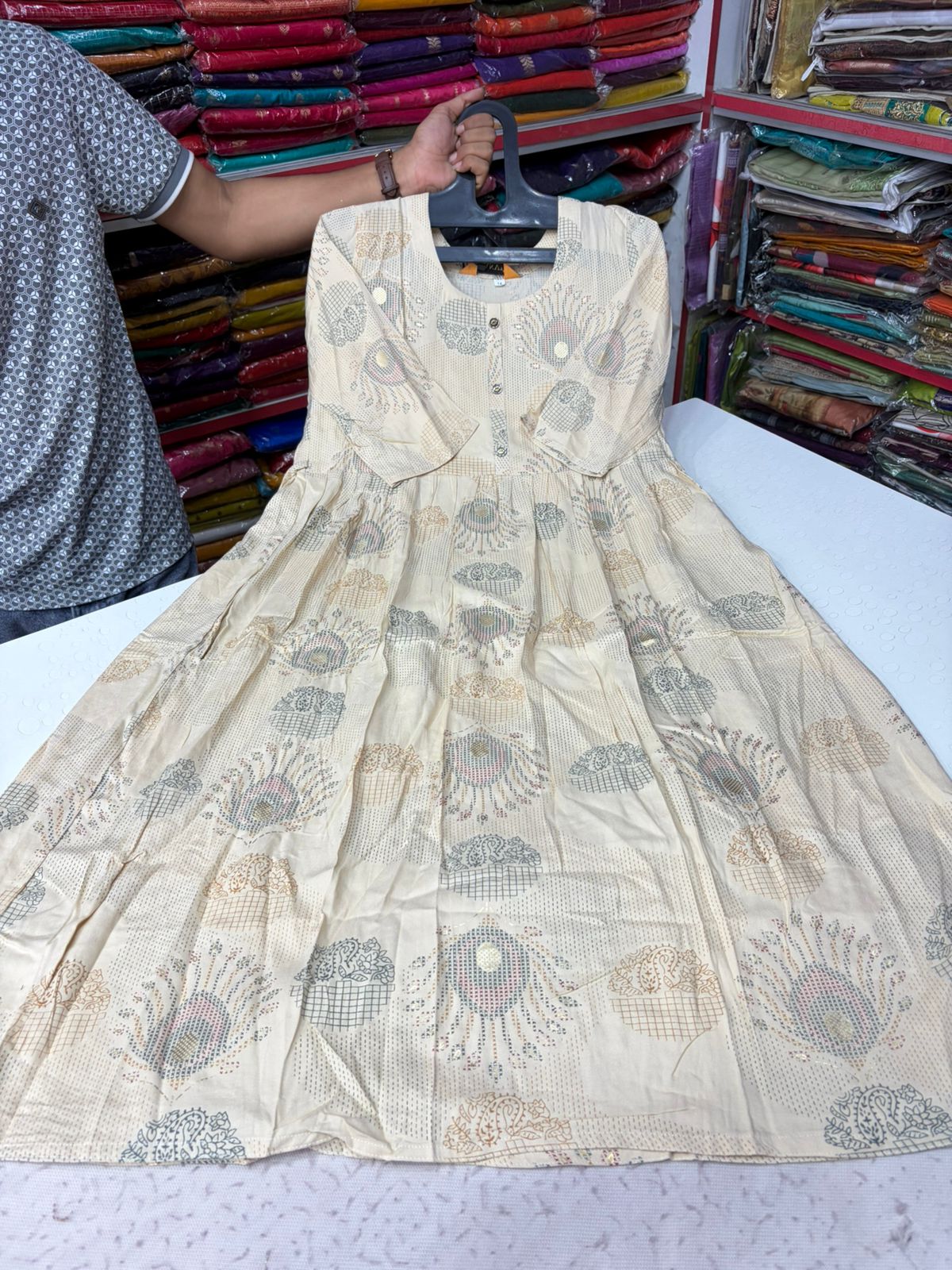 Printed Beige Cotton Kurti