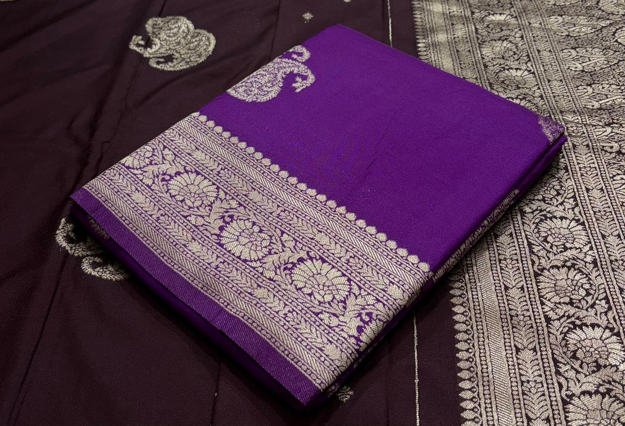 💯 premium quality  Pure khadi georgette saree  With double mango zari weaving design & rich pallu