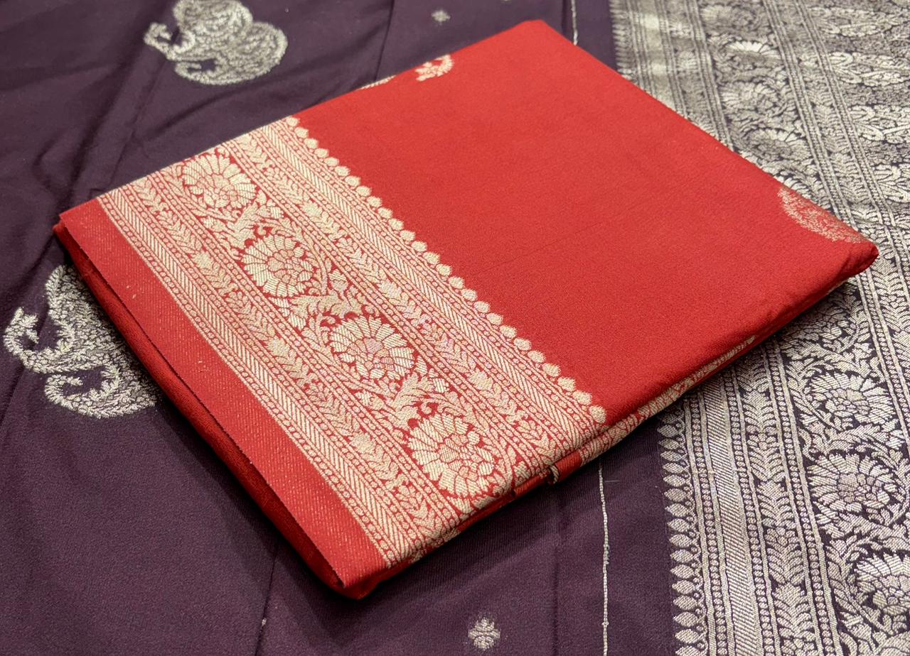 💯 premium quality  Pure khadi georgette saree  With double mango zari weaving design & rich pallu