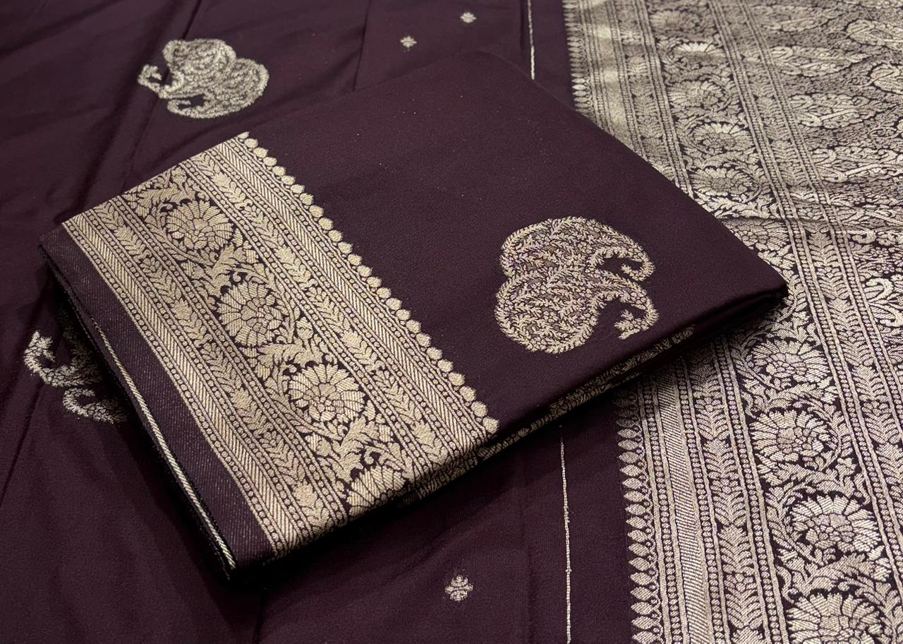 💯 premium quality  Pure khadi georgette saree  With double mango zari weaving design & rich pallu