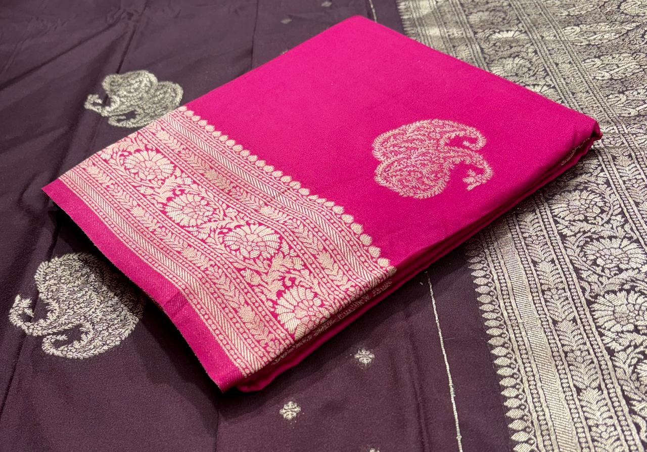 💯 premium quality  Pure khadi georgette saree  With double mango zari weaving design & rich pallu