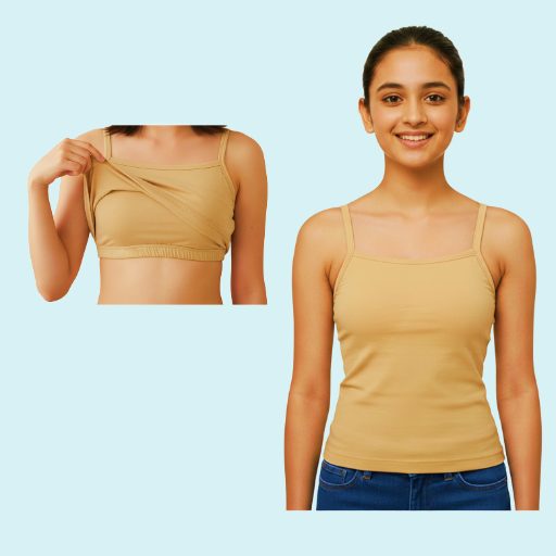 Camisole | Slips with in-Built Bra for Girls 9-16Yrs | Adjustable Straps | Non-Padded | Perfect for School & Daily Wear | Pack of 1 | Beige Color