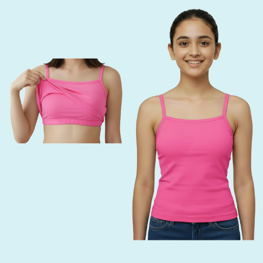 Camisole | Slips with in-Built Bra for Girls 9-16Yrs | Adjustable Straps | Non-Padded | Perfect for School & Daily Wear | Pack 1 | Pink Color