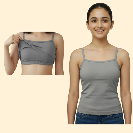 Camisole | Slips with in-Built Bra for Girls 9-16Yrs | Adjustable Straps | Non-Padded | Perfect for School & Daily Wear | Pack 1 | Steel Grey Color
