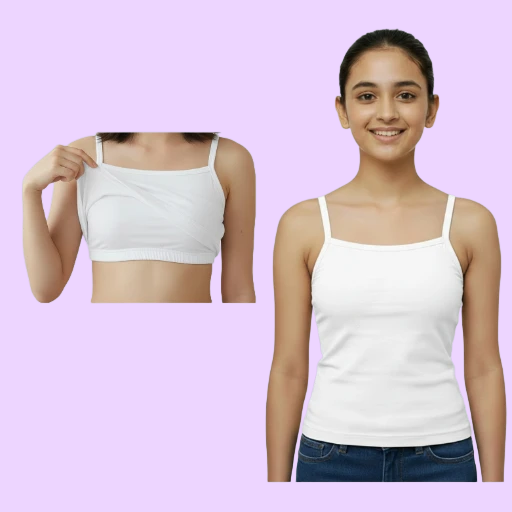 Camisole | Slips with in-Built Bra for Girls 9-16Yrs | Adjustable Straps | Non-Padded | Perfect for School & Daily Wear | Pack 1 | White Color