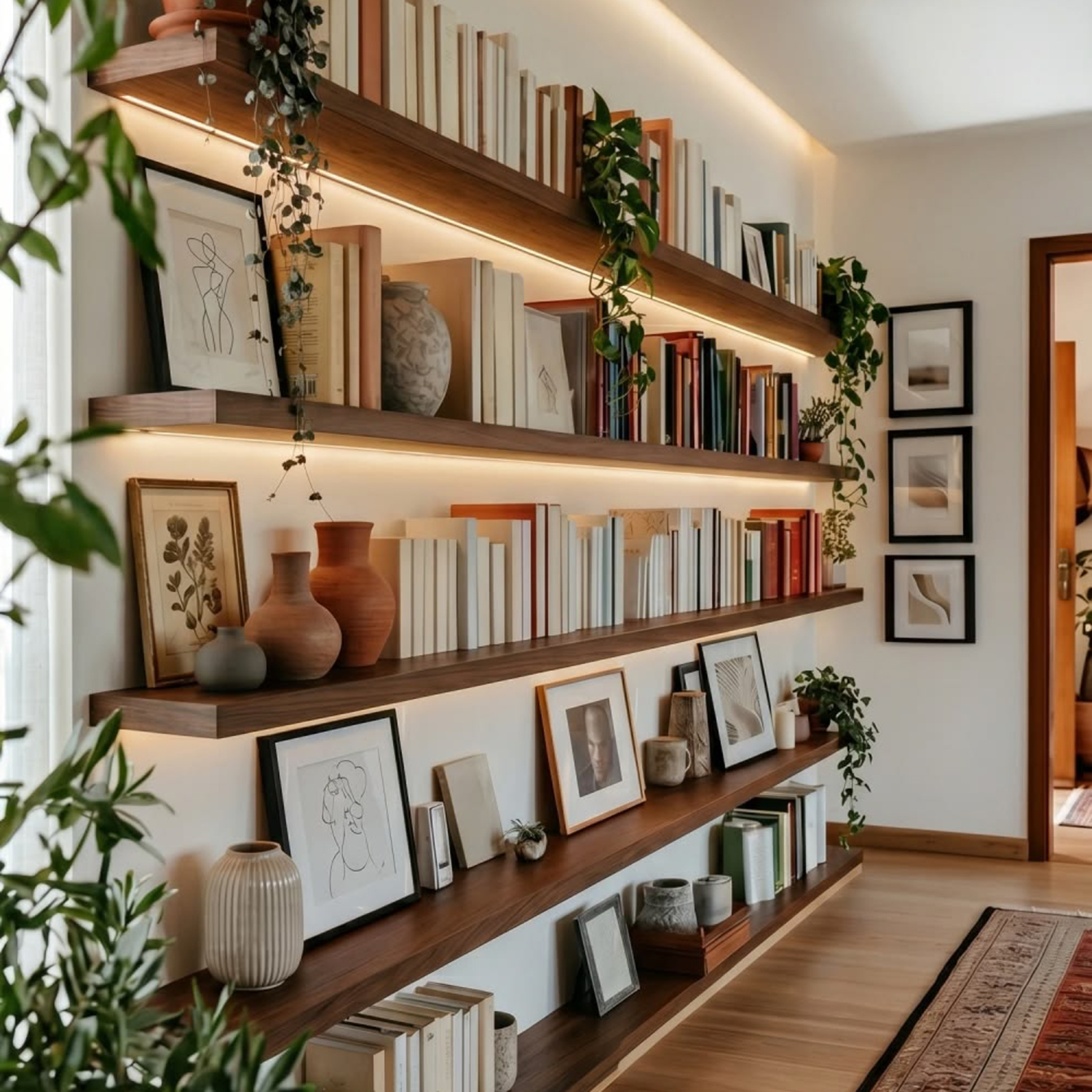Dark Walnut Floating Shelves with LED Light