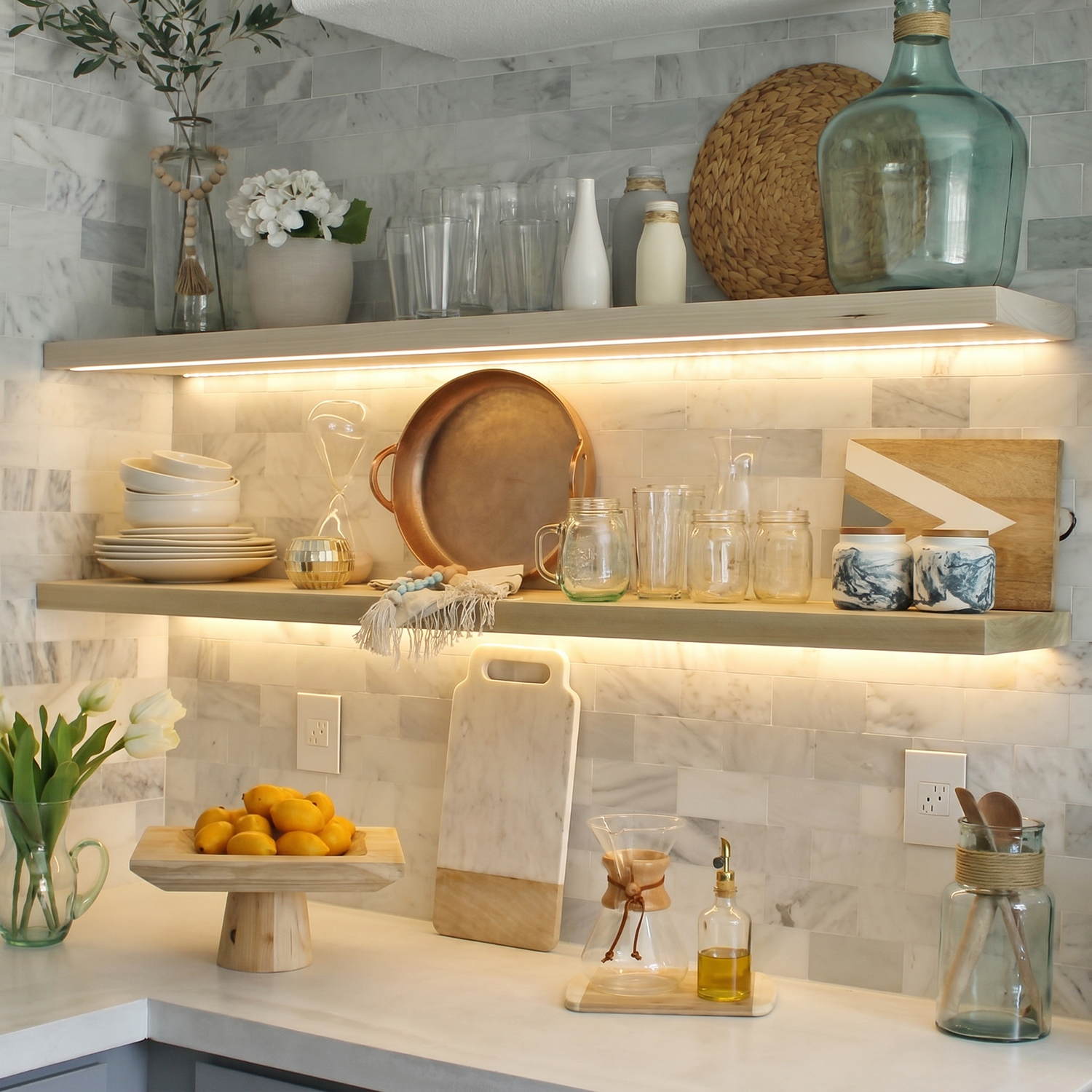Heavy Duty Wooden LED Floating Shelves for Kitchen