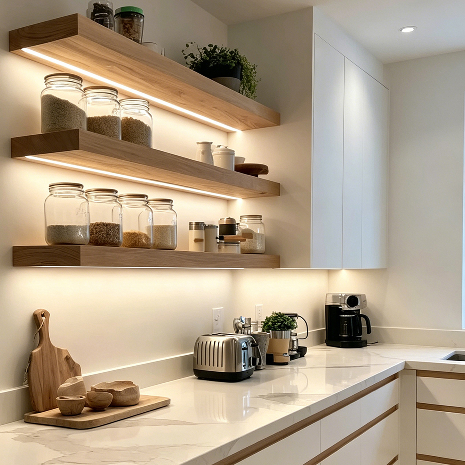 Heavy Duty Wooden LED Floating Shelves for Kitchen