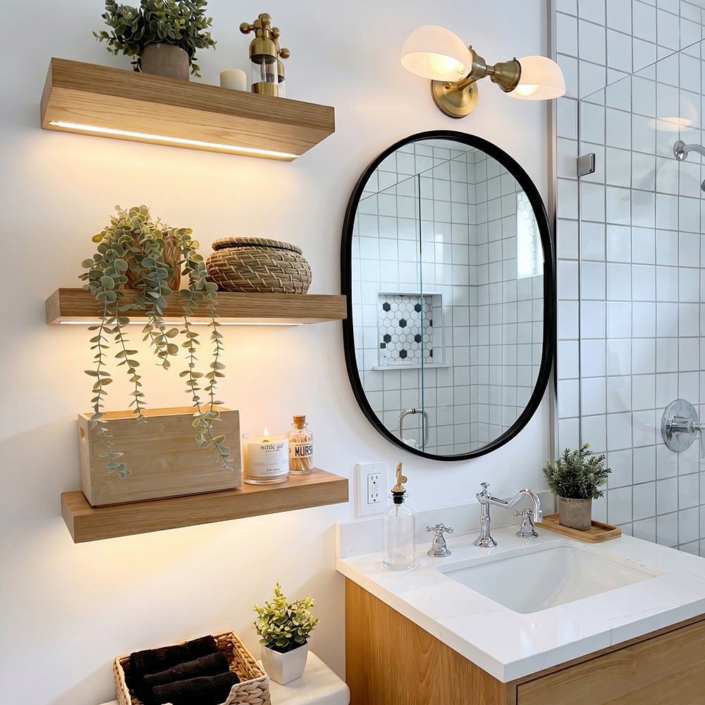 LED Wooden Floating Shelves for Bathroom