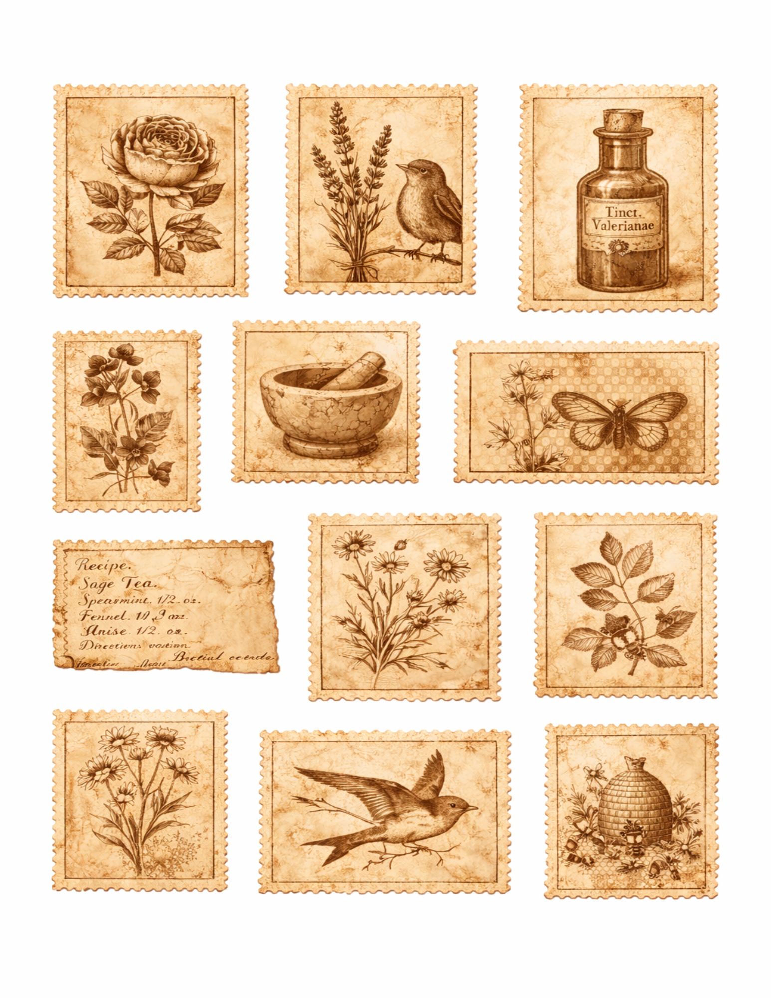 The Herbarium Collection — Vintage Botanical Apothecary Ephemera Printable Bundle