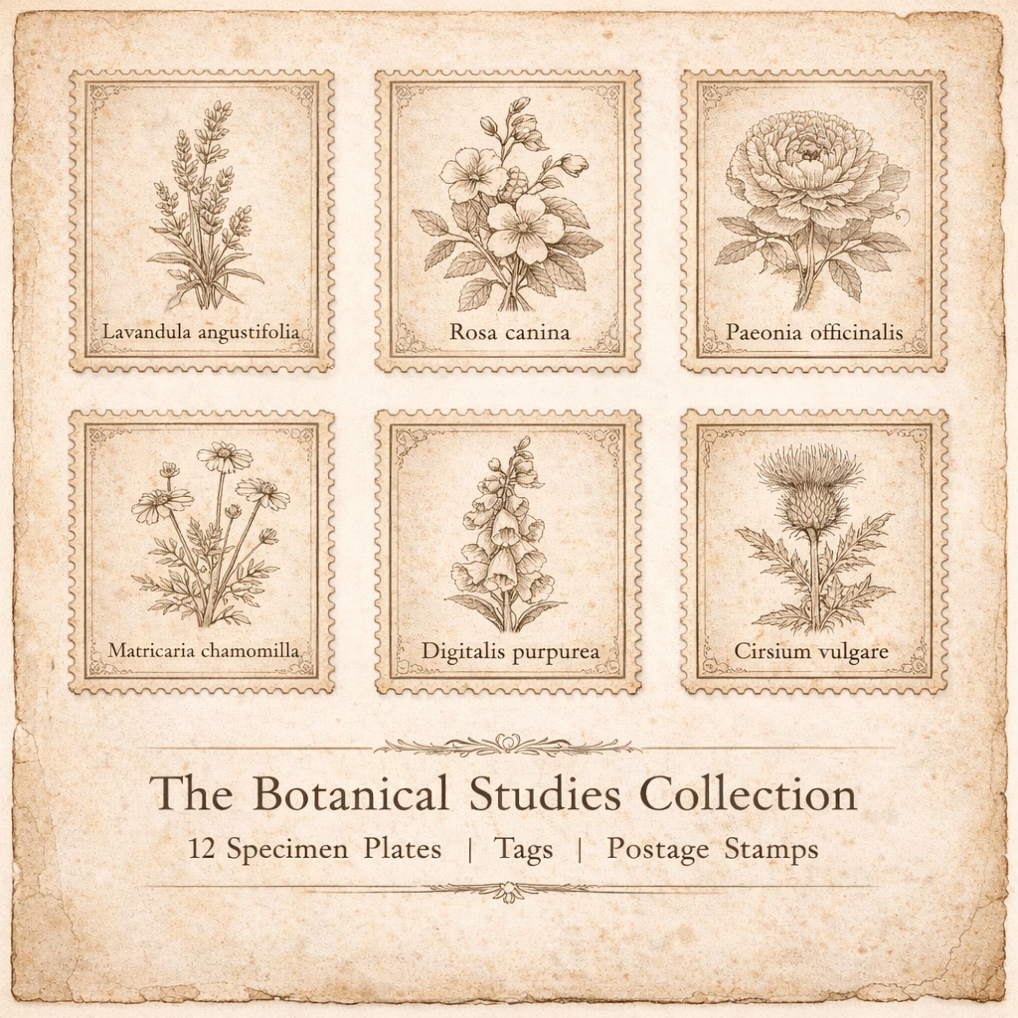 The Botanical Studies Collection — 14 Victorian Herbarium Printables | Plates, Tags & Stamps
