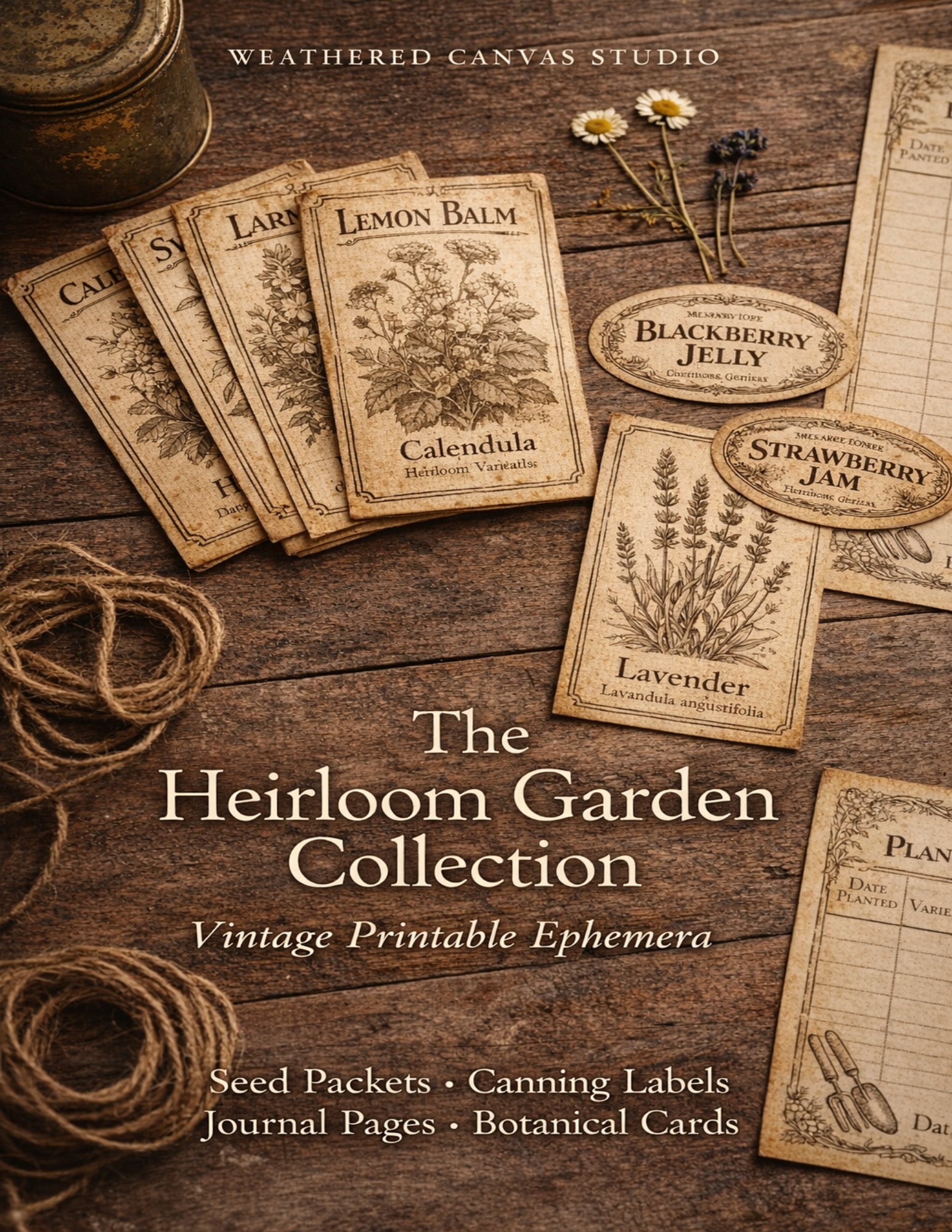 Heirloom Garden Ephemera Printable Kit | Vintage Seed Packet, Botanical Journal Pages, Canning Labels | Junk Journal Digital Download JPG