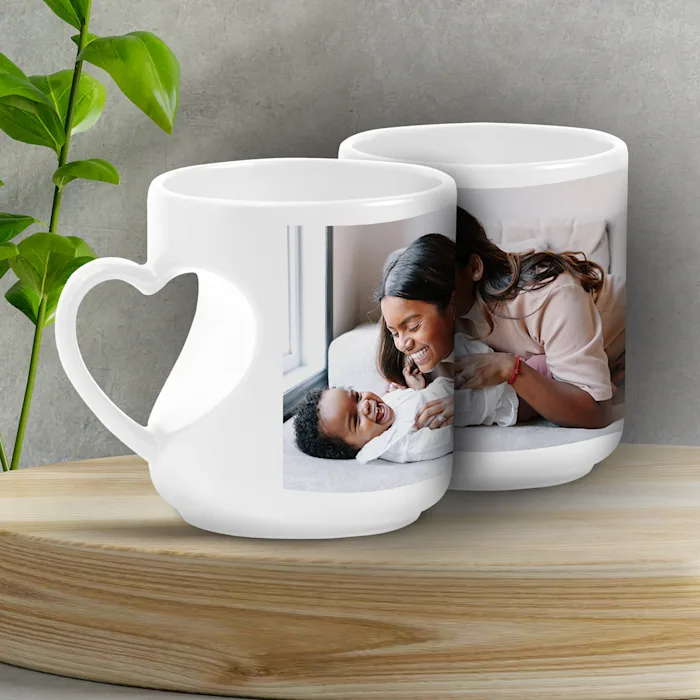 Personalised Heart Cut Handle Printed Mug
