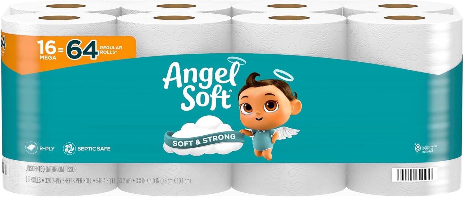 Angel Soft Toilet Paper, 16 Mega Rolls = 64 Regular Rolls