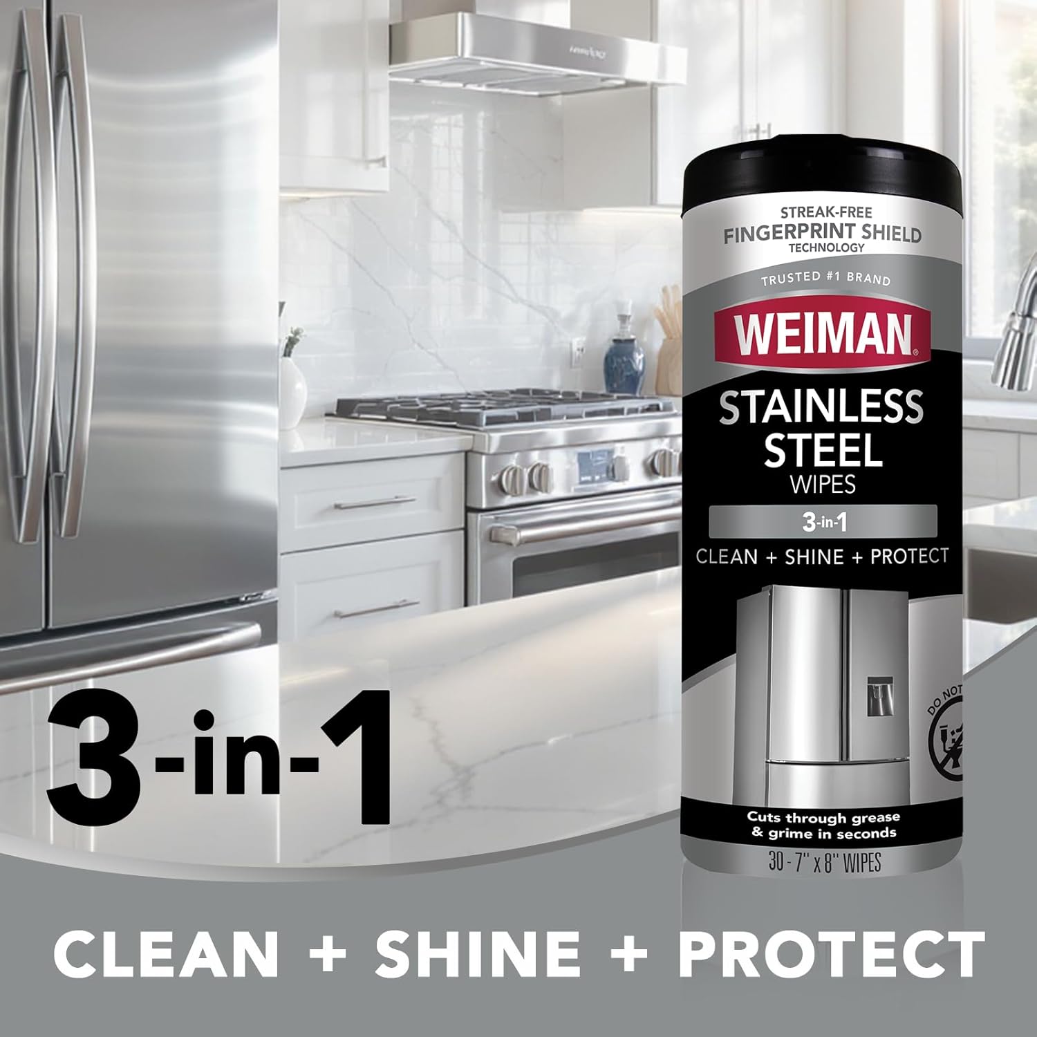 Weiman Stainless Steel Cleaner, 30 Count Cleaning Wipes