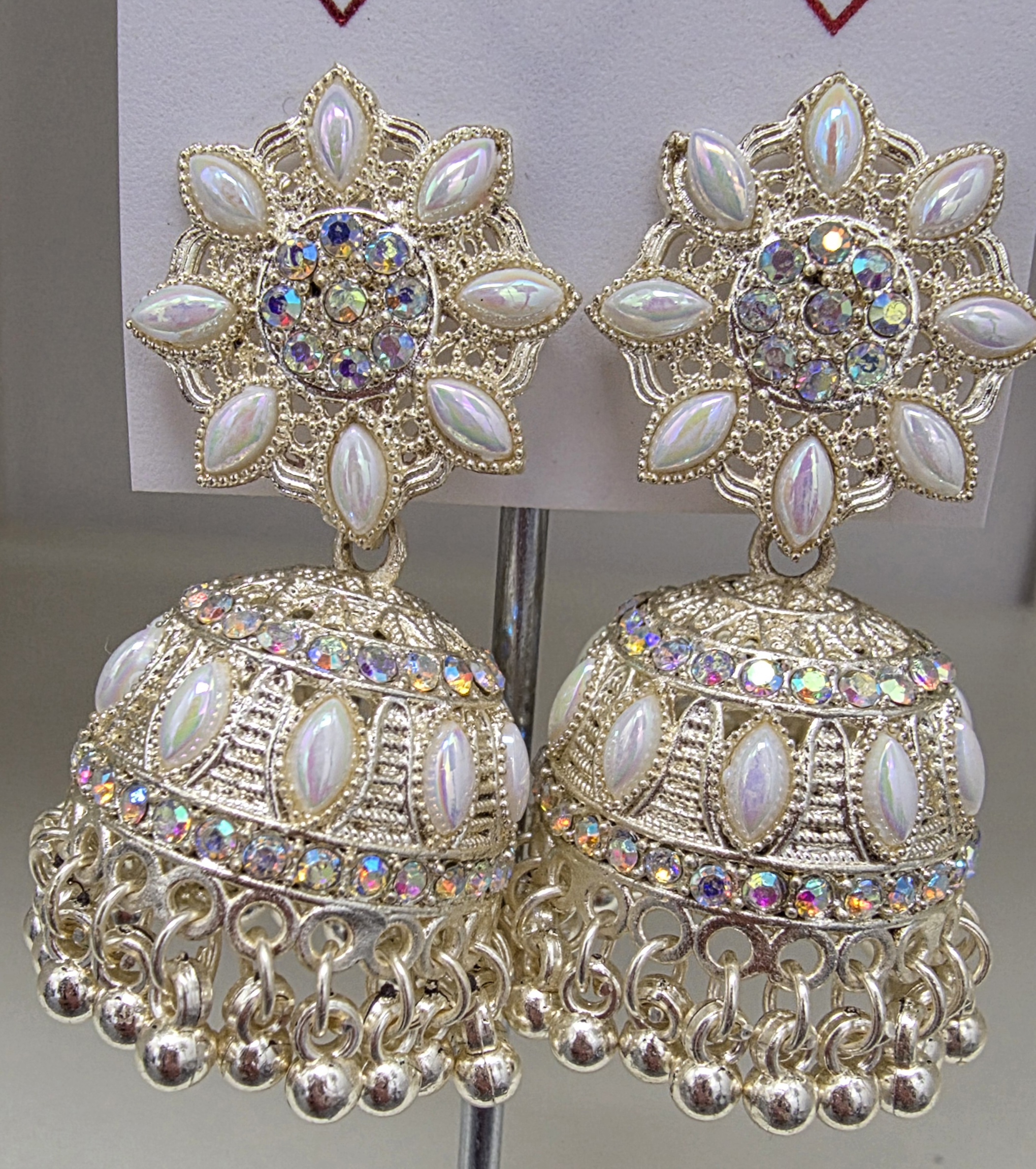 Pearl and Crystal Jhumka Earrings