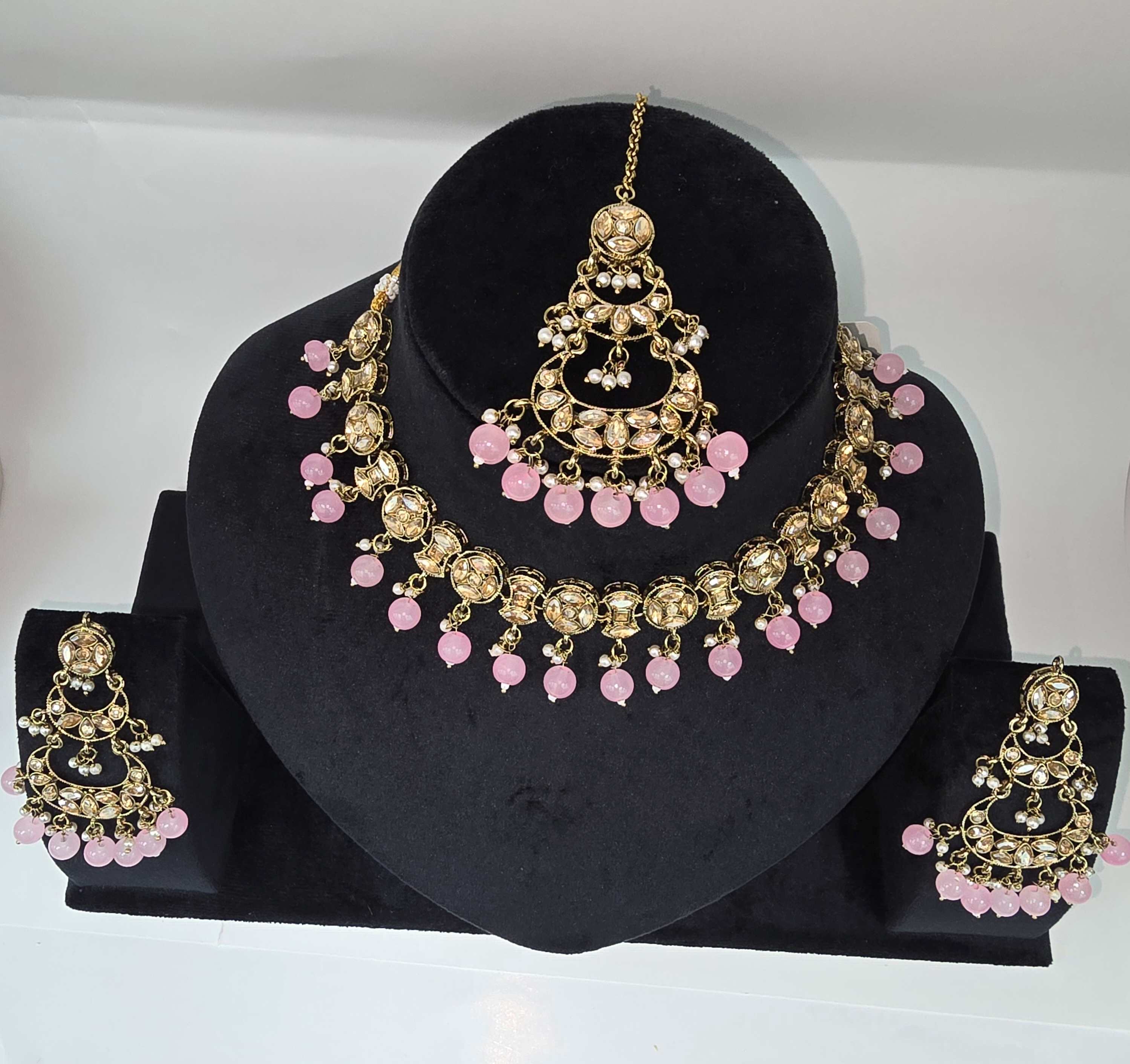 Gold & Pink Stone Jewelry Set
