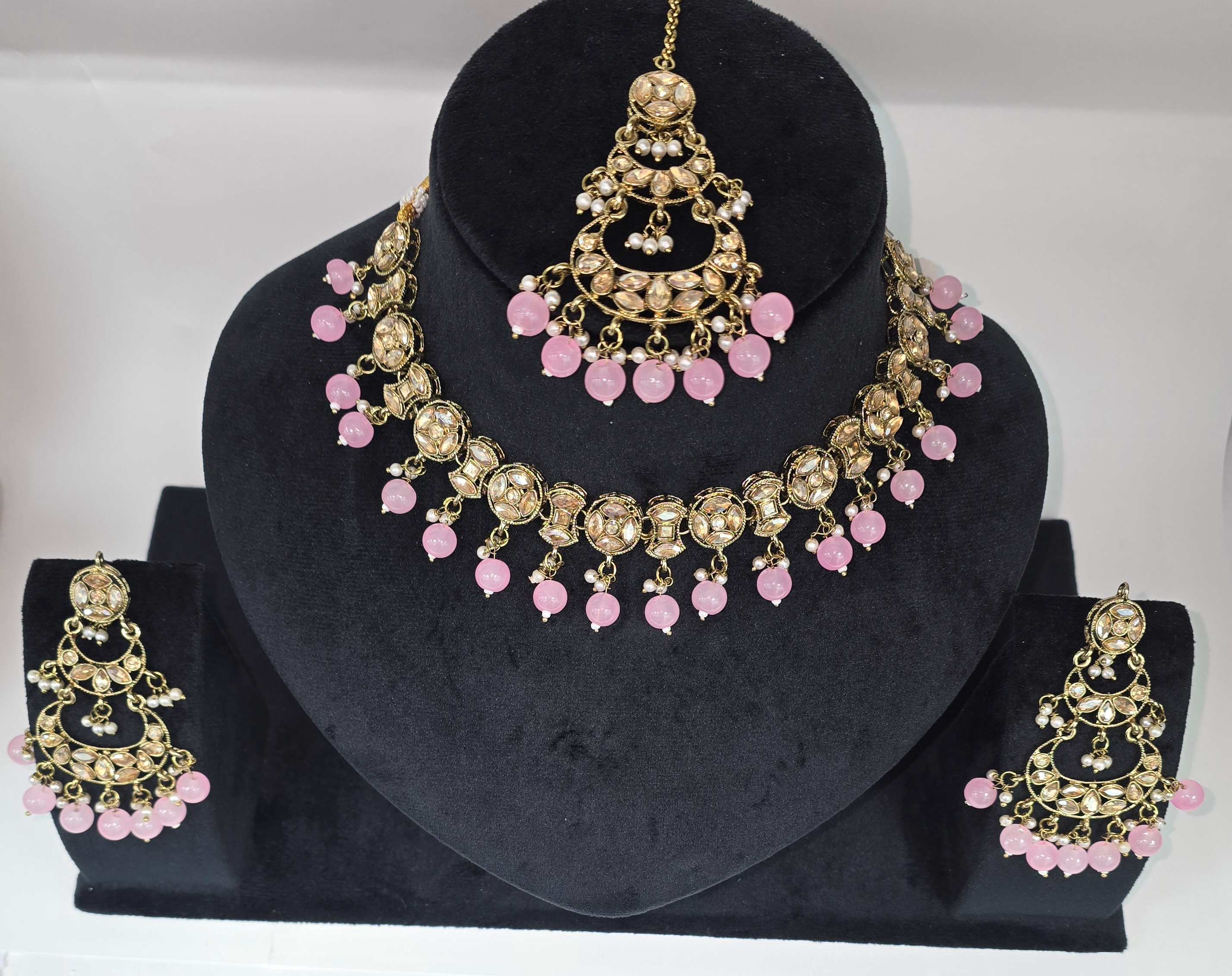 Gold & Pink Stone Jewelry Set