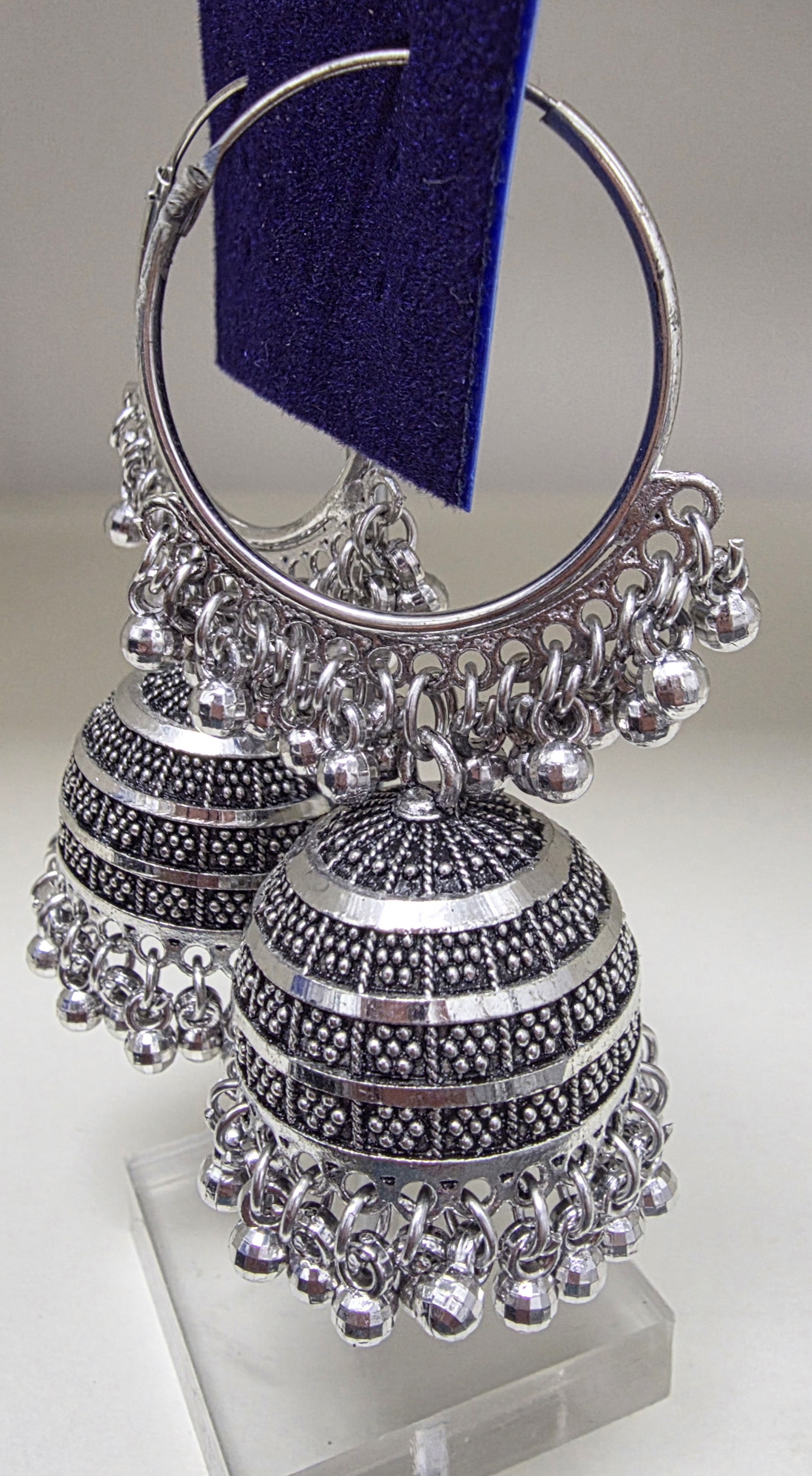 Oxidized Silver Jhumka Earrings