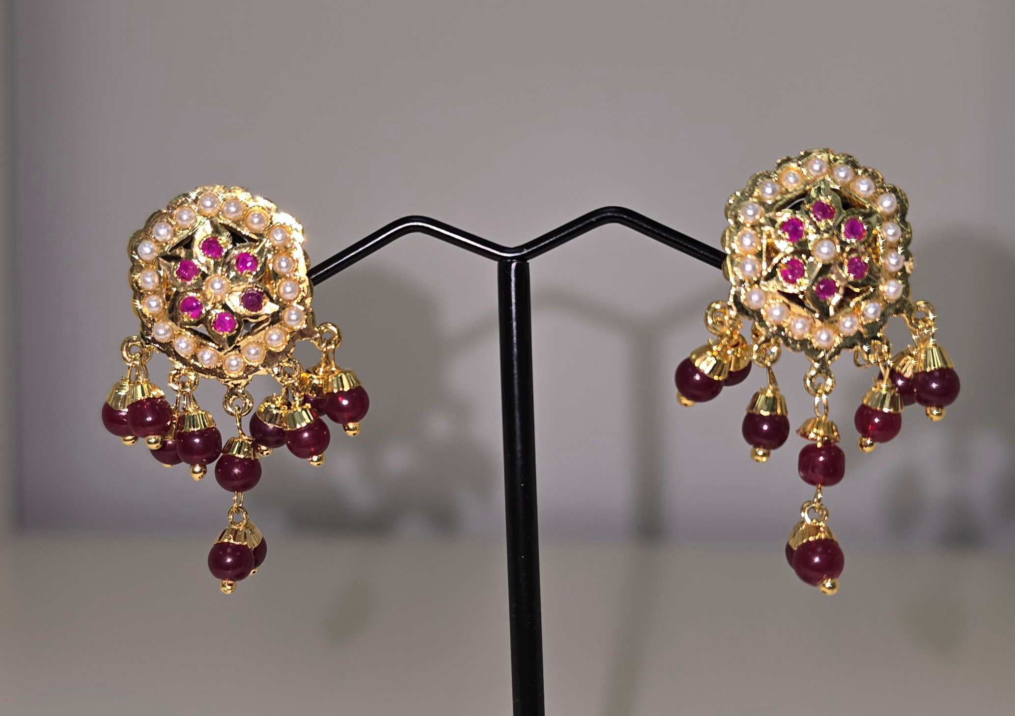 Gold-Plated Kundan Jhumka Earrings