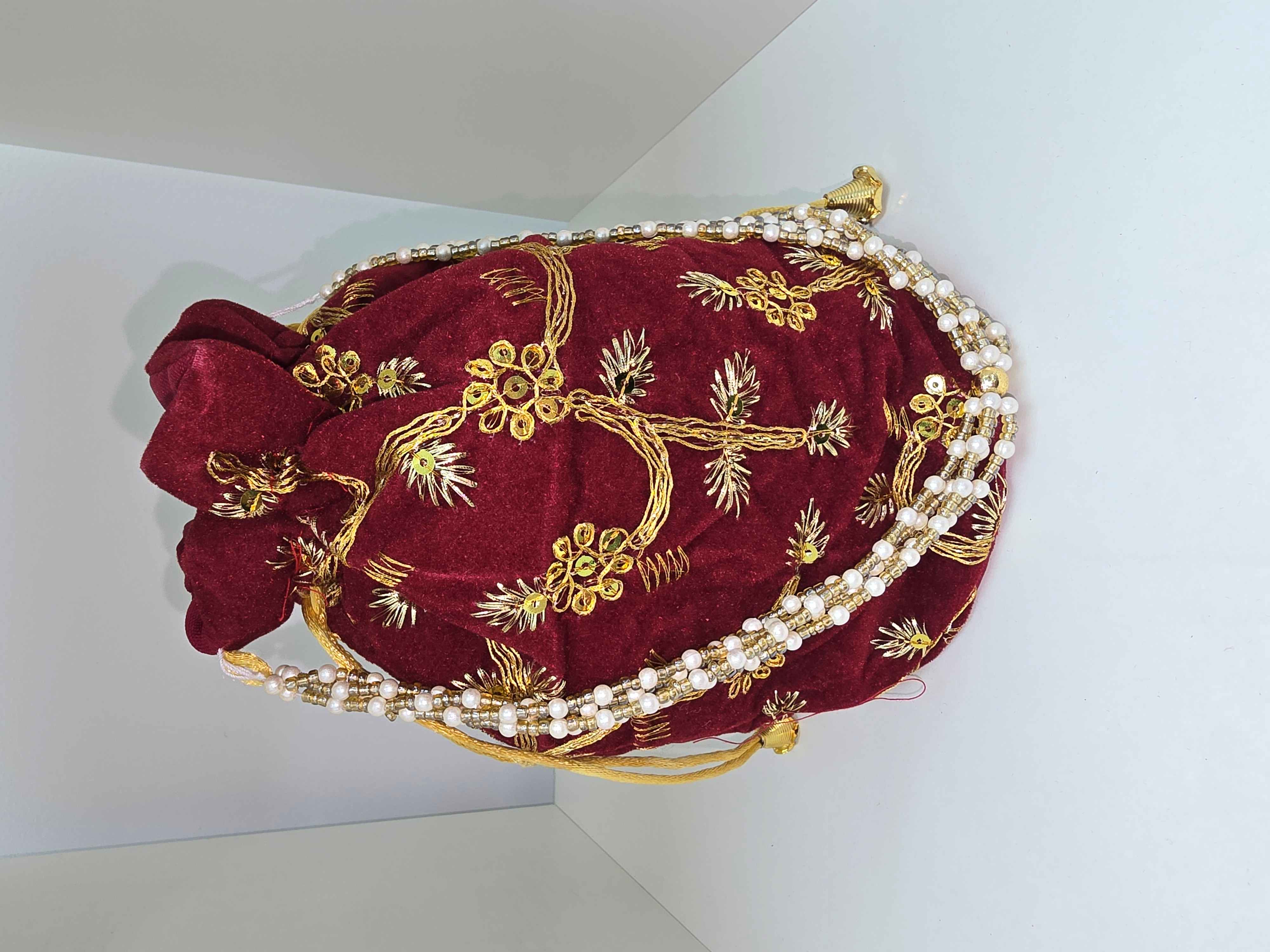 Embroidered Velvet Drawstring Pouch