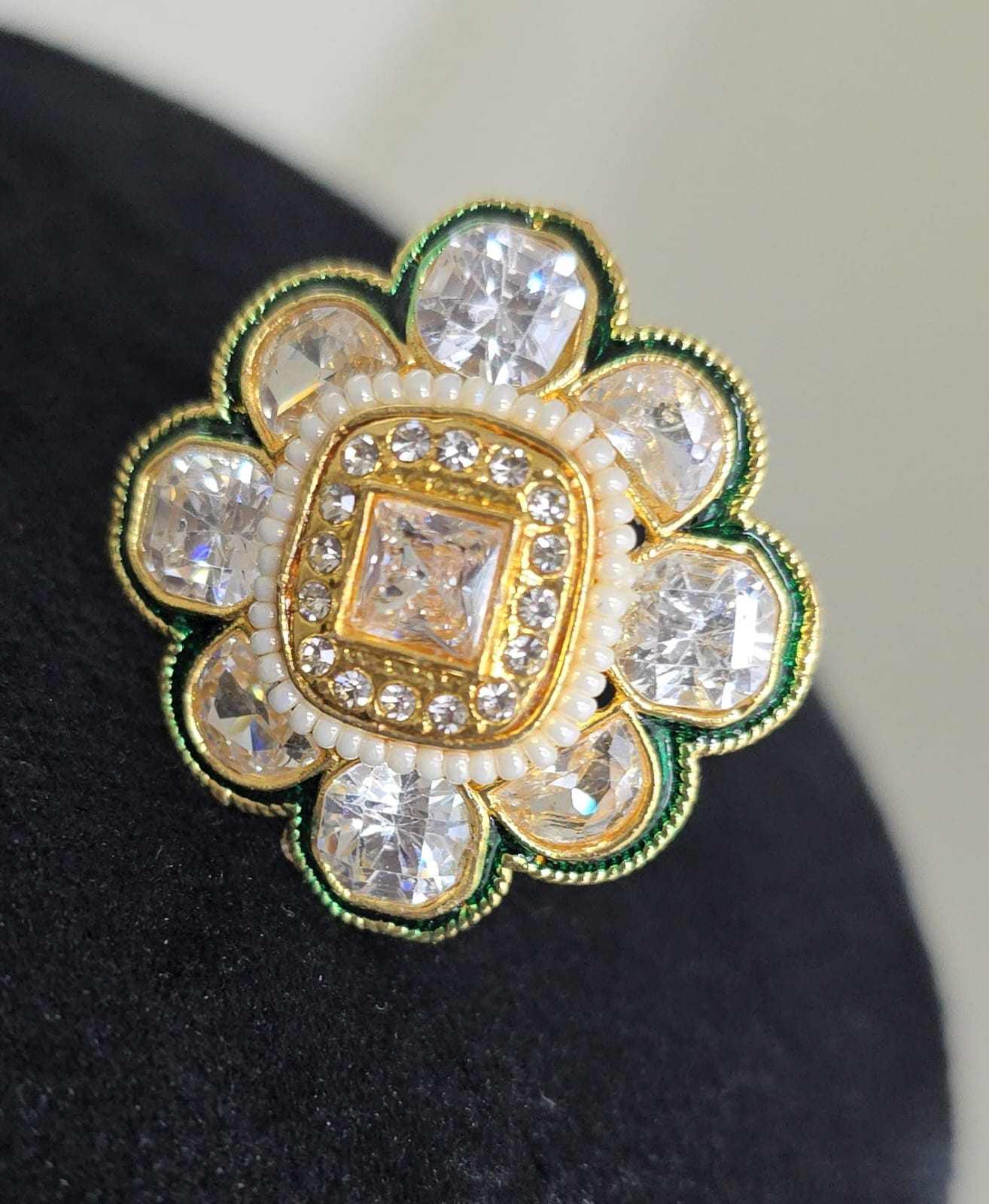 Floral Kundan style Statement Ring