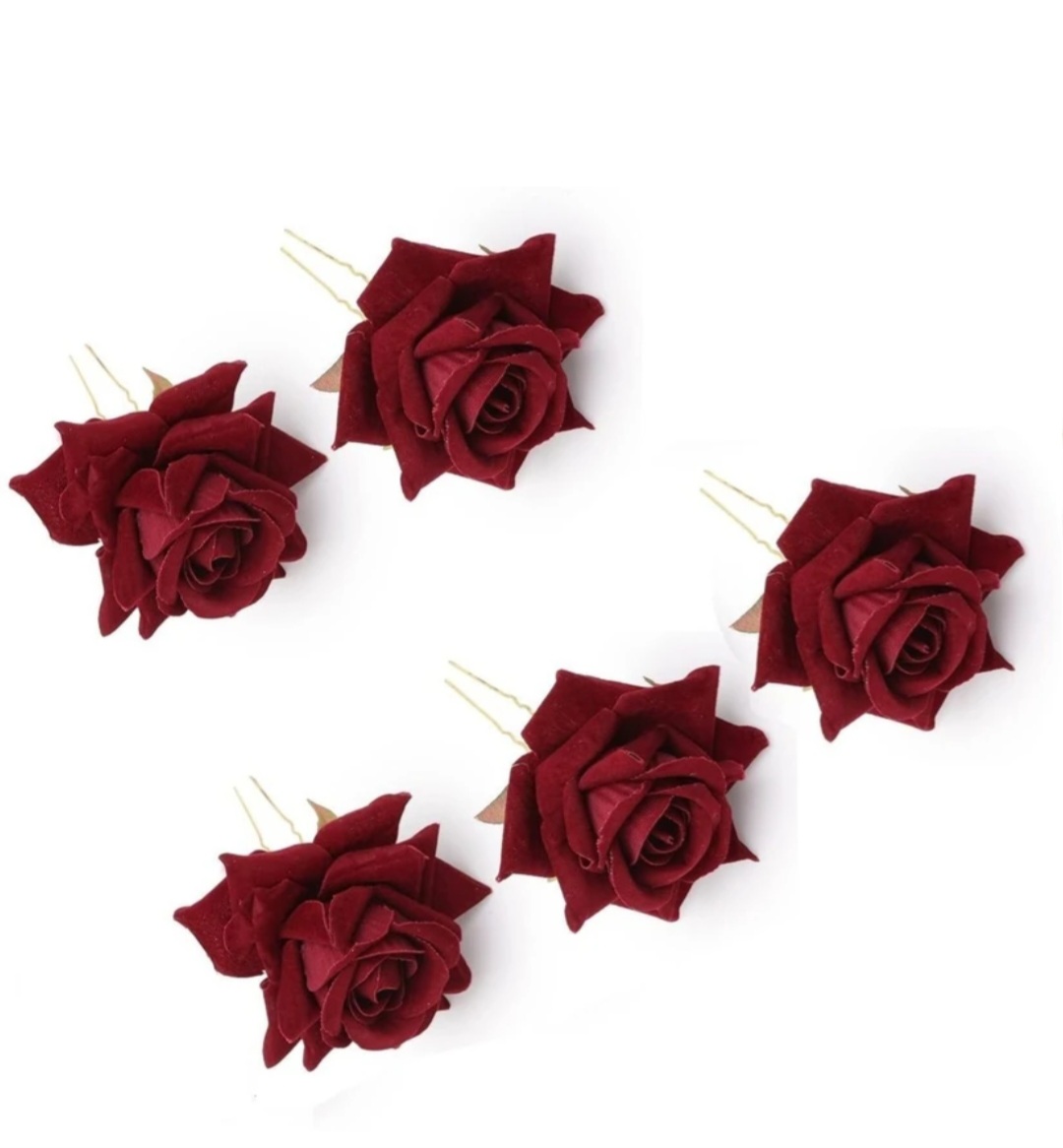 Maroon Rose Hair Pins set of 4
