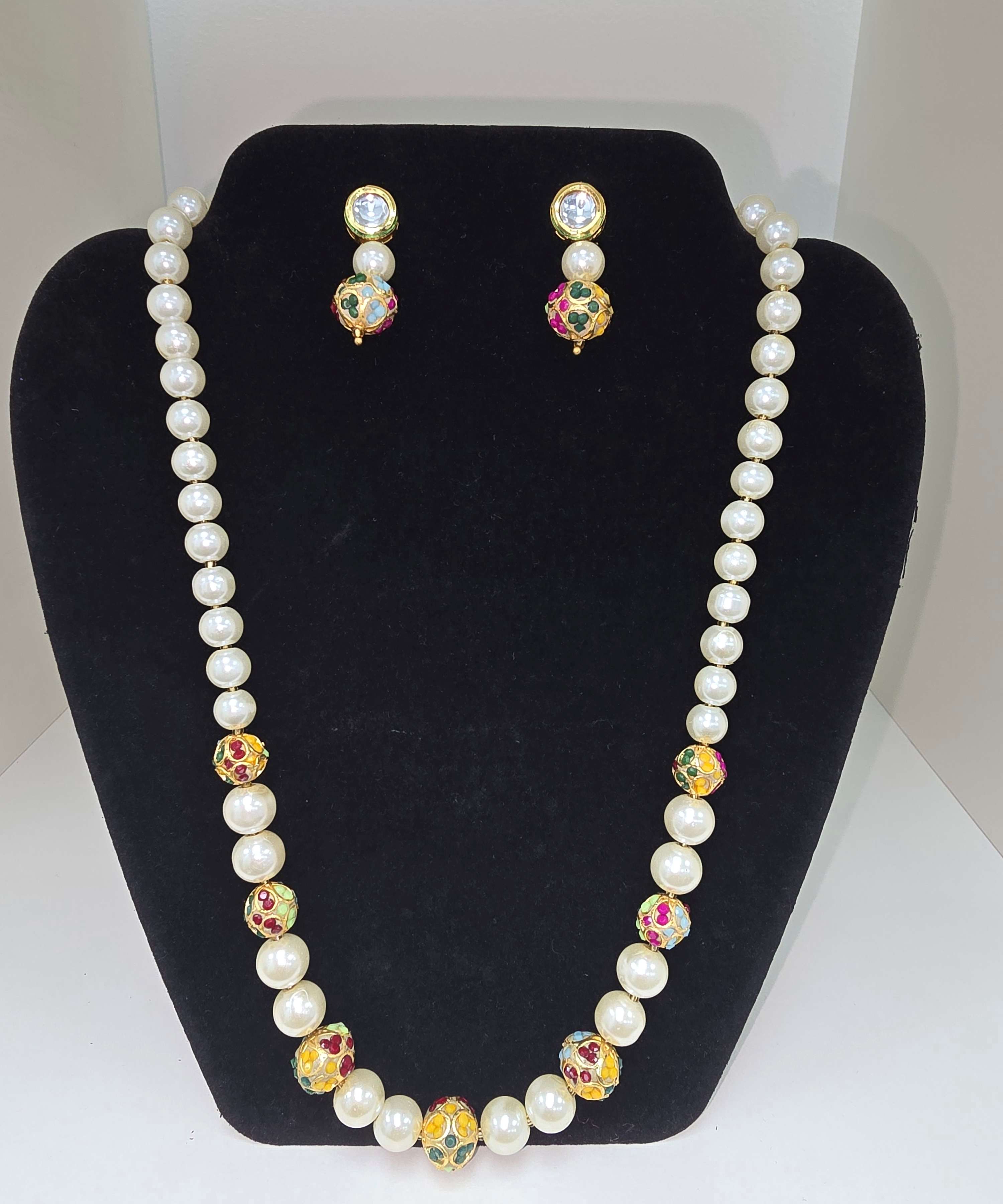 Pearl & Enamel Bead Necklace Set