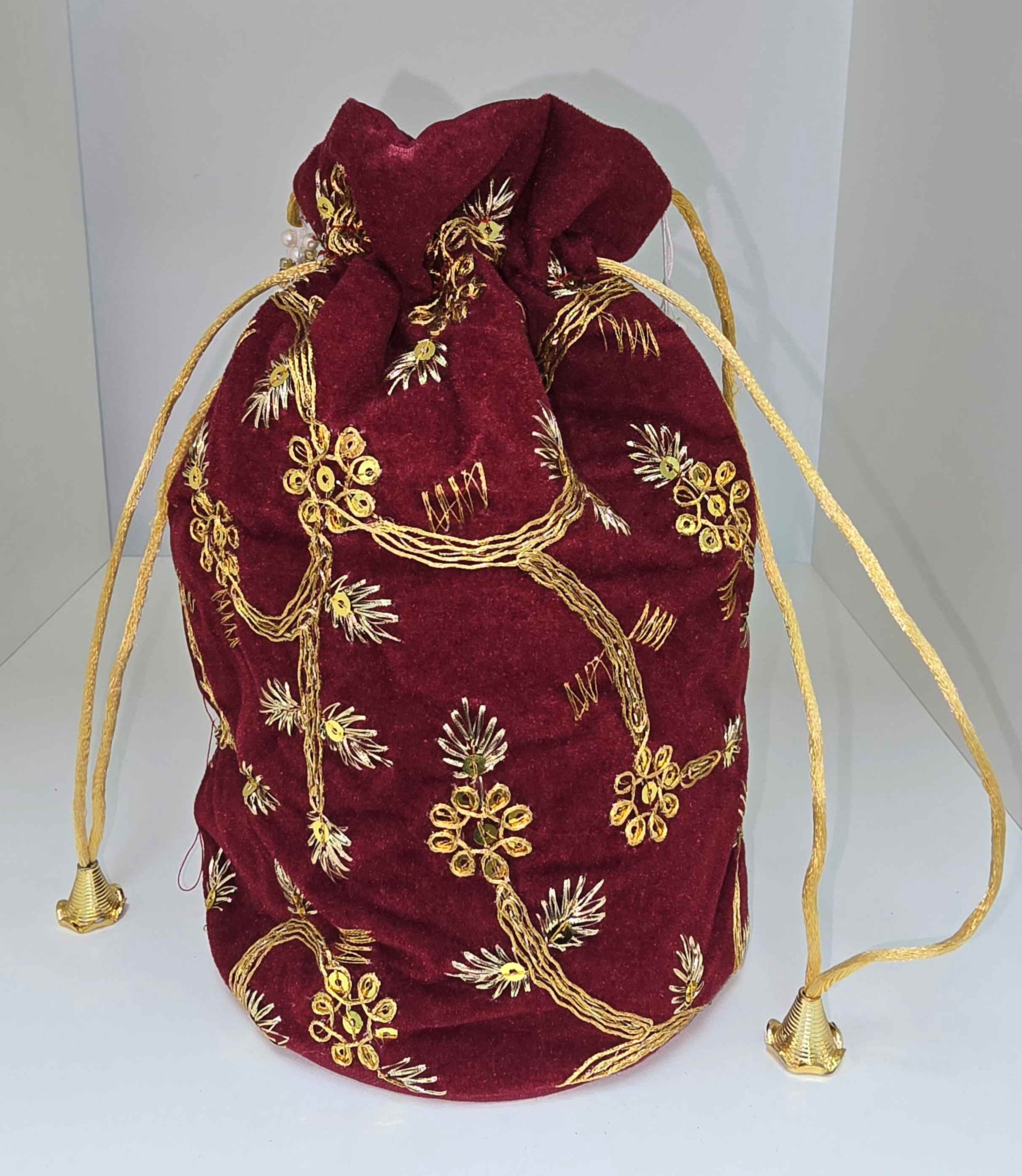 Embroidered Velvet Drawstring Pouch