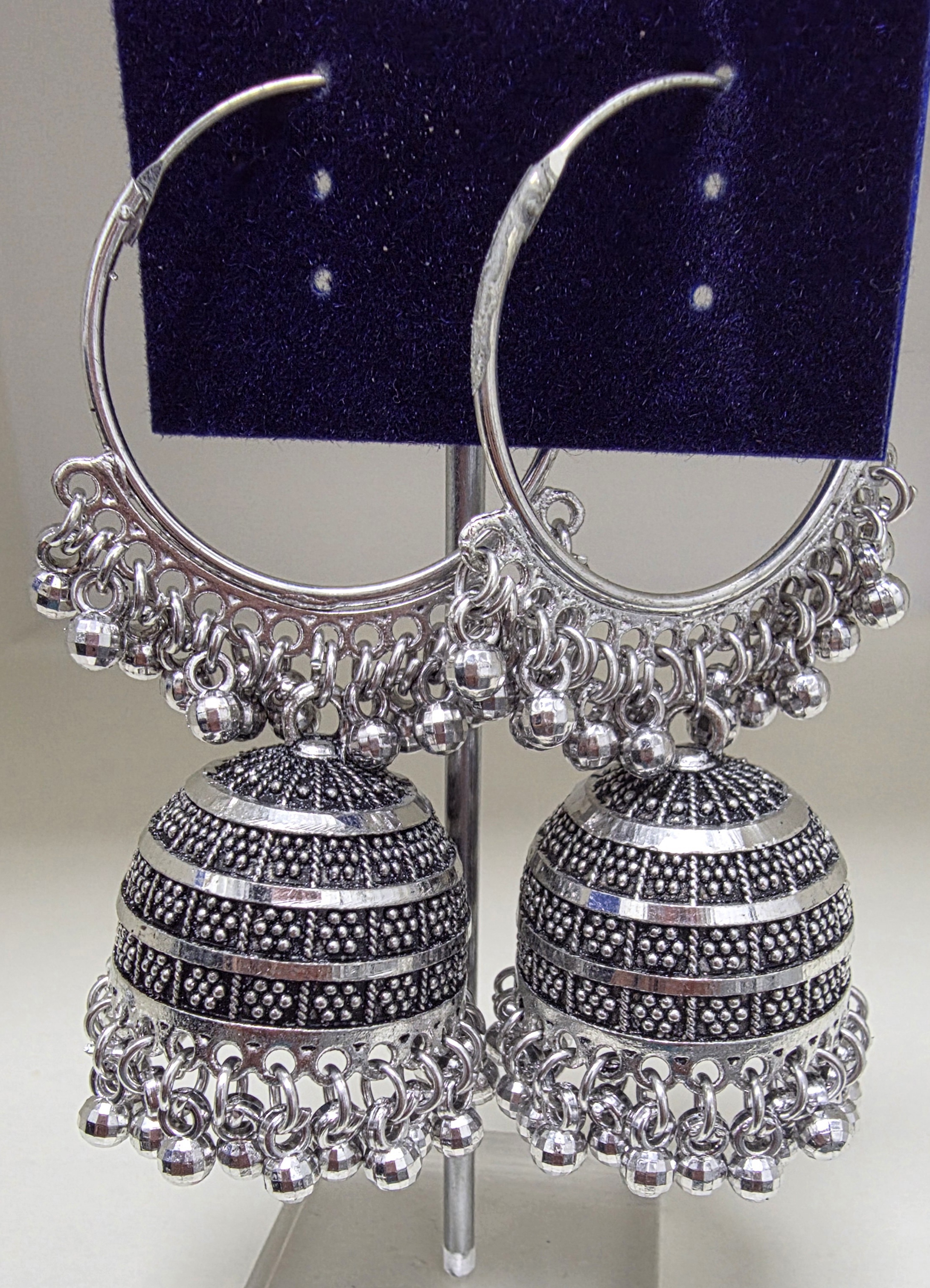Oxidized Silver Jhumka Earrings