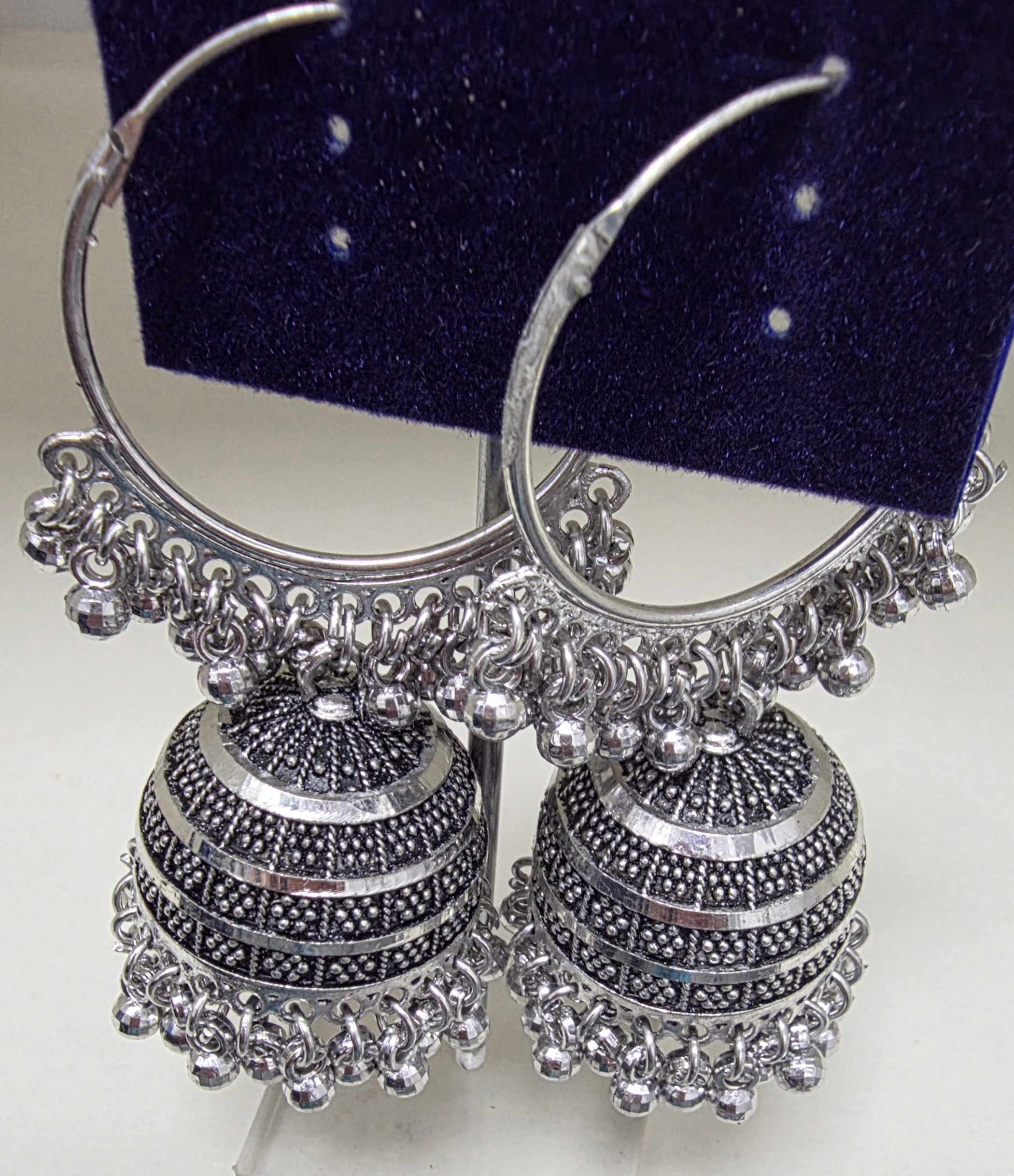Oxidized Silver Jhumka Earrings