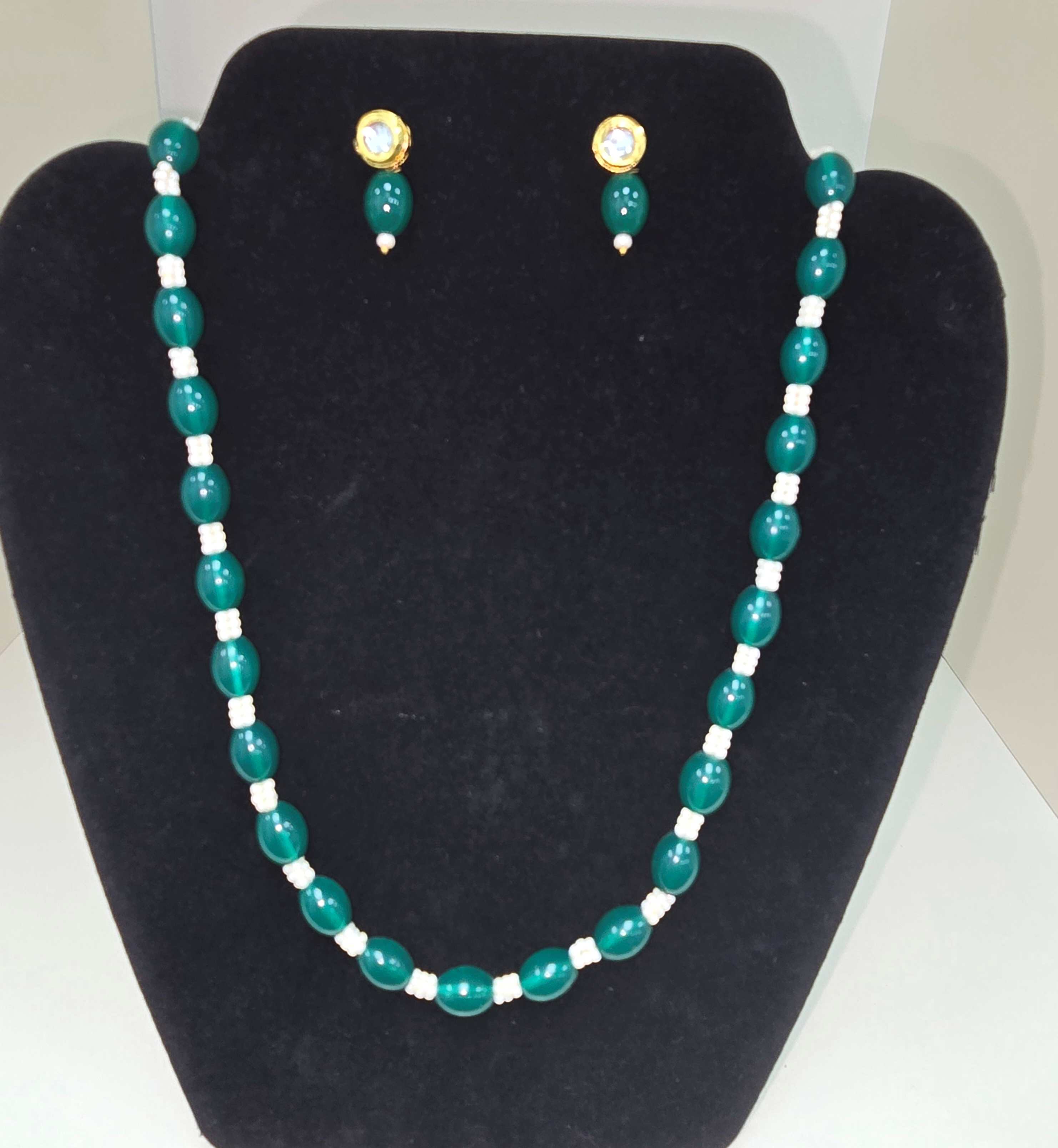 Green Beaded Necklace & Earrings Set