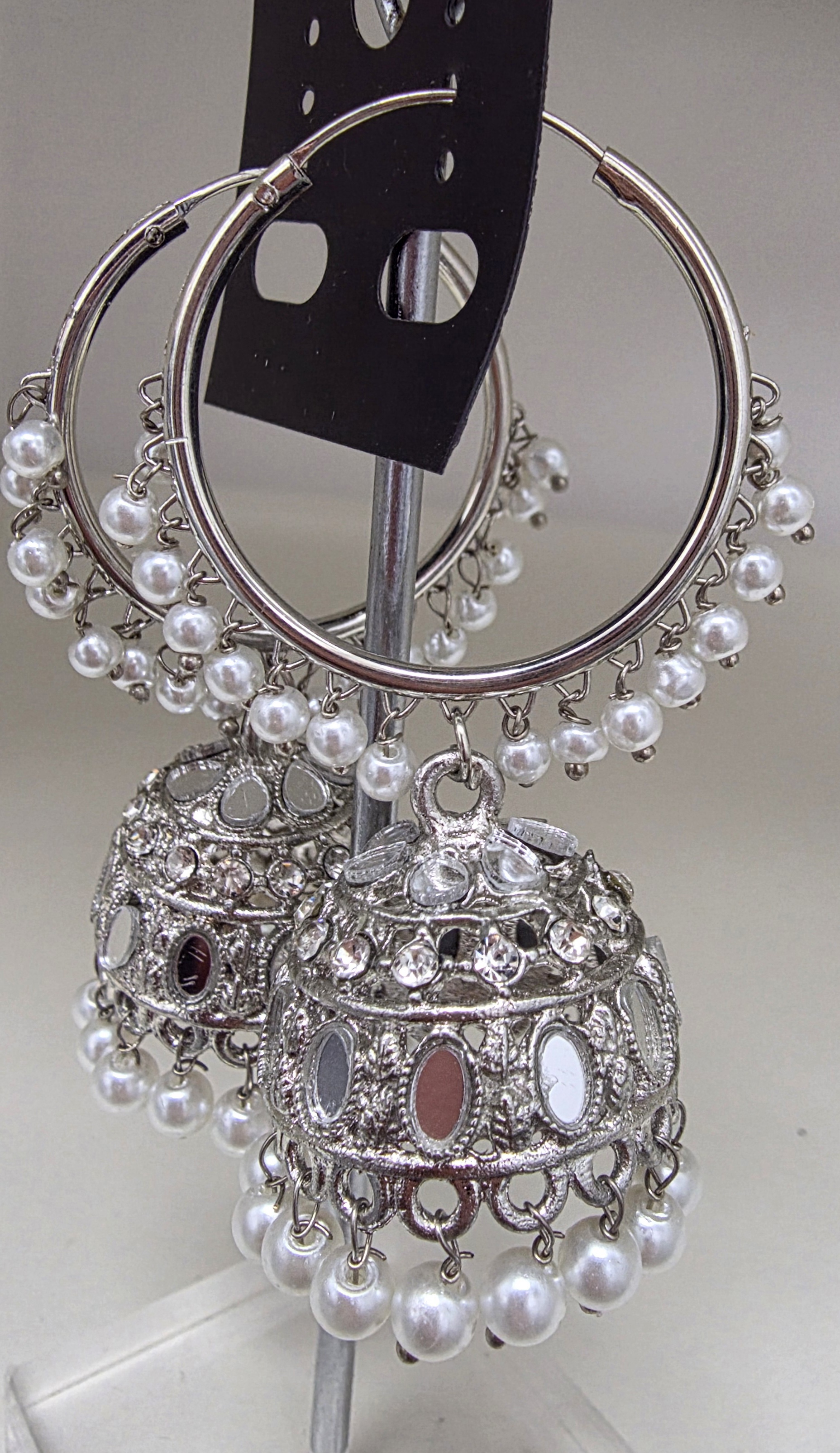 Silver Pearl bali Jhumka Earrings