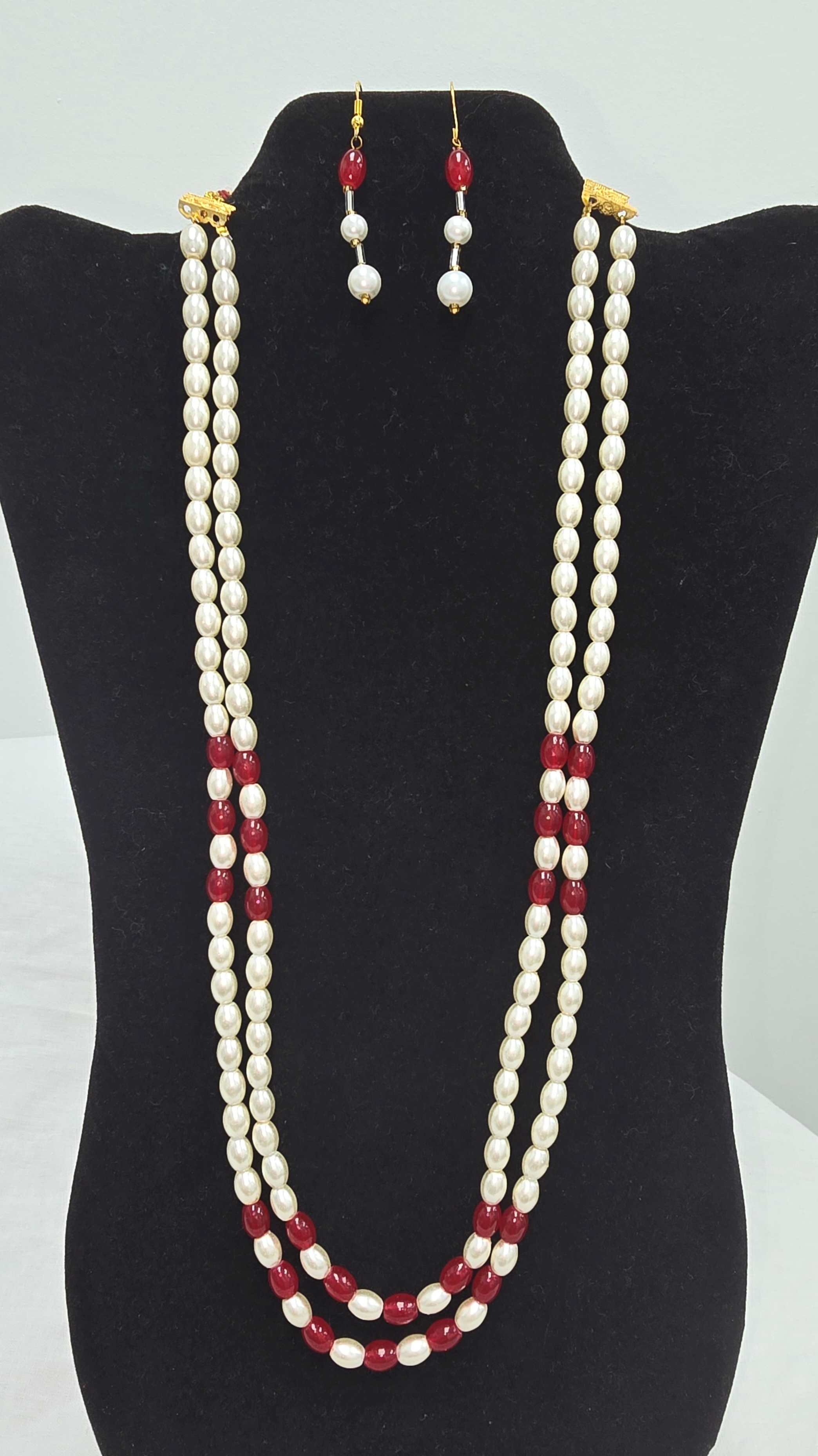 Pearl & Red Bead Jewellery Set